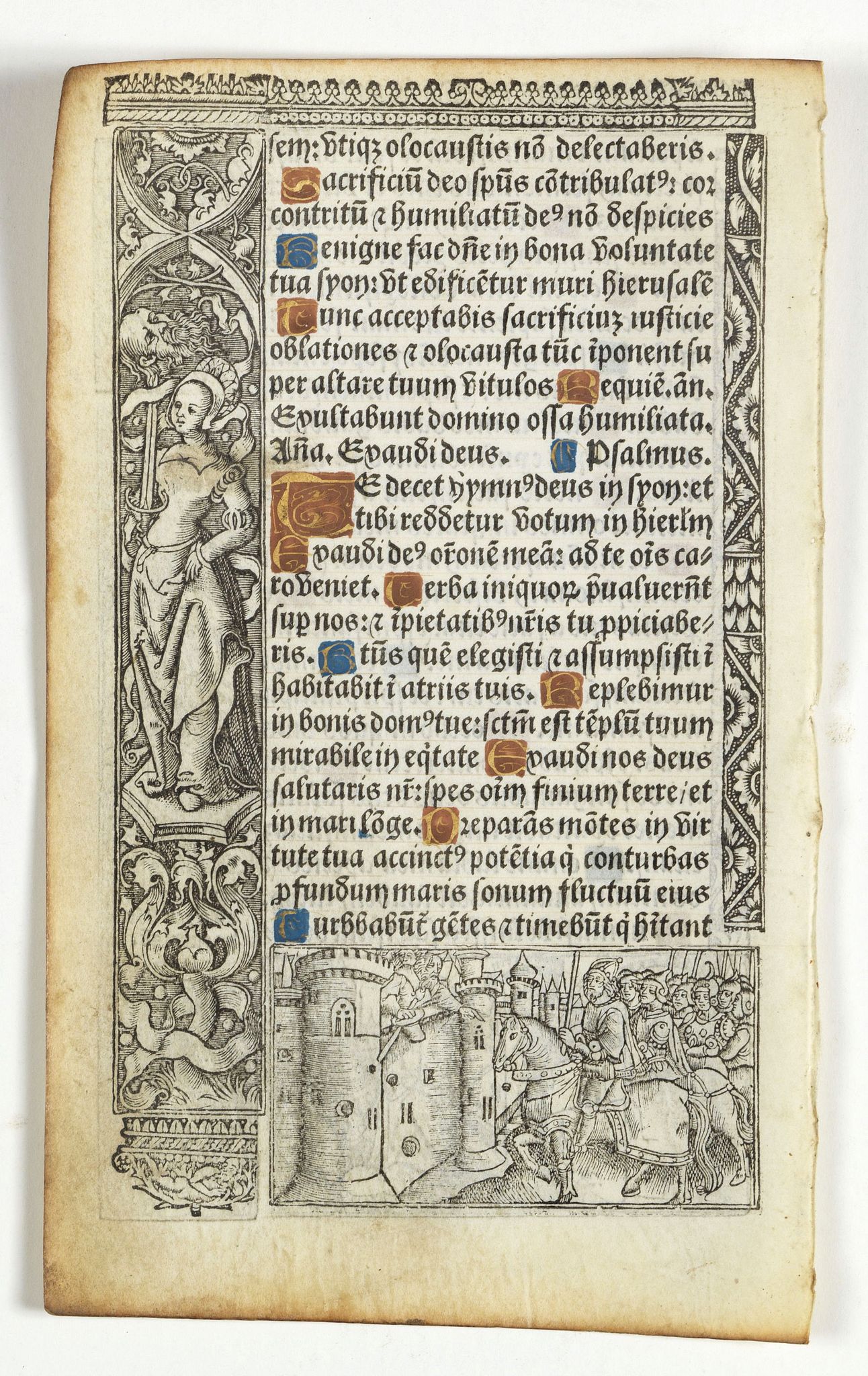 BOOK OF HOURS, Leaf on vellum from a printed Book of Hours., antique map, old maps