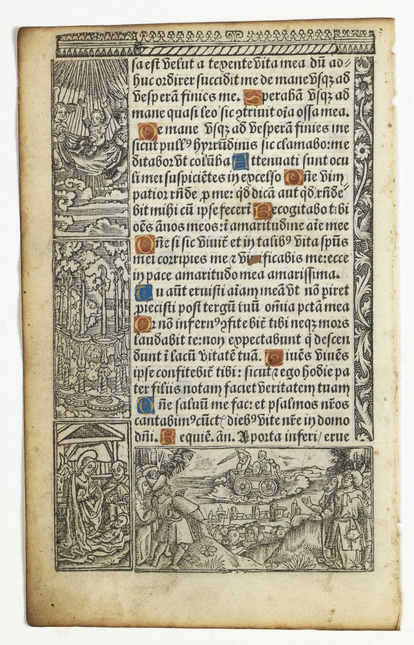 BOOK OF HOURS, Leaf on vellum from a printed Book of Hours., antique map, old maps