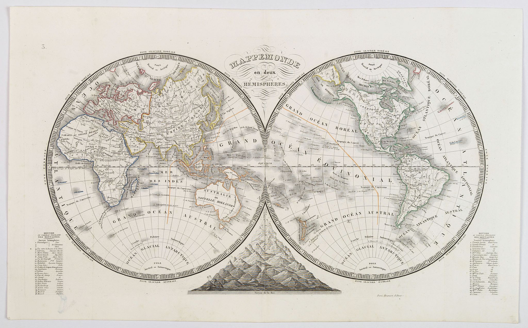 MONIN, Charles., Mappemonde en deux Hemispheres., antique map, old maps