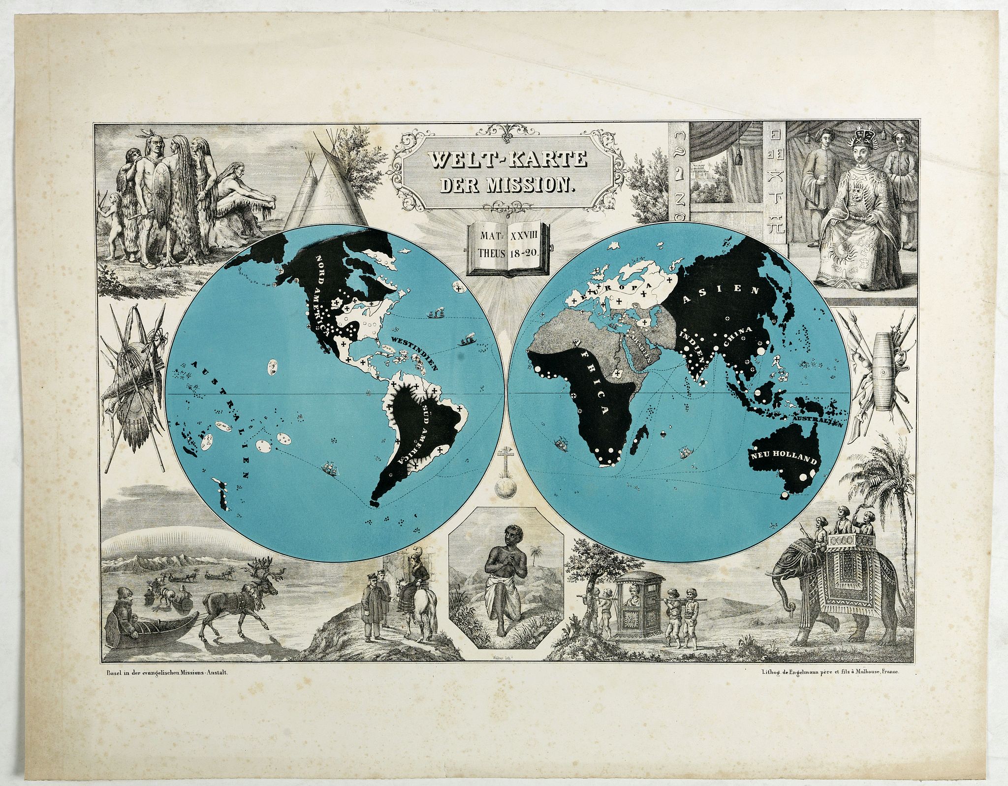 ENGELMANN, G., Welt-Karte der Mission., antique map, old maps