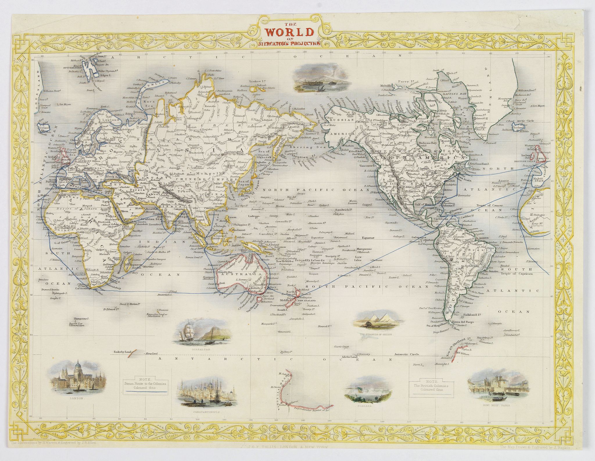 TALLIS, John., The World on Mercator's Projection., antique map, old maps