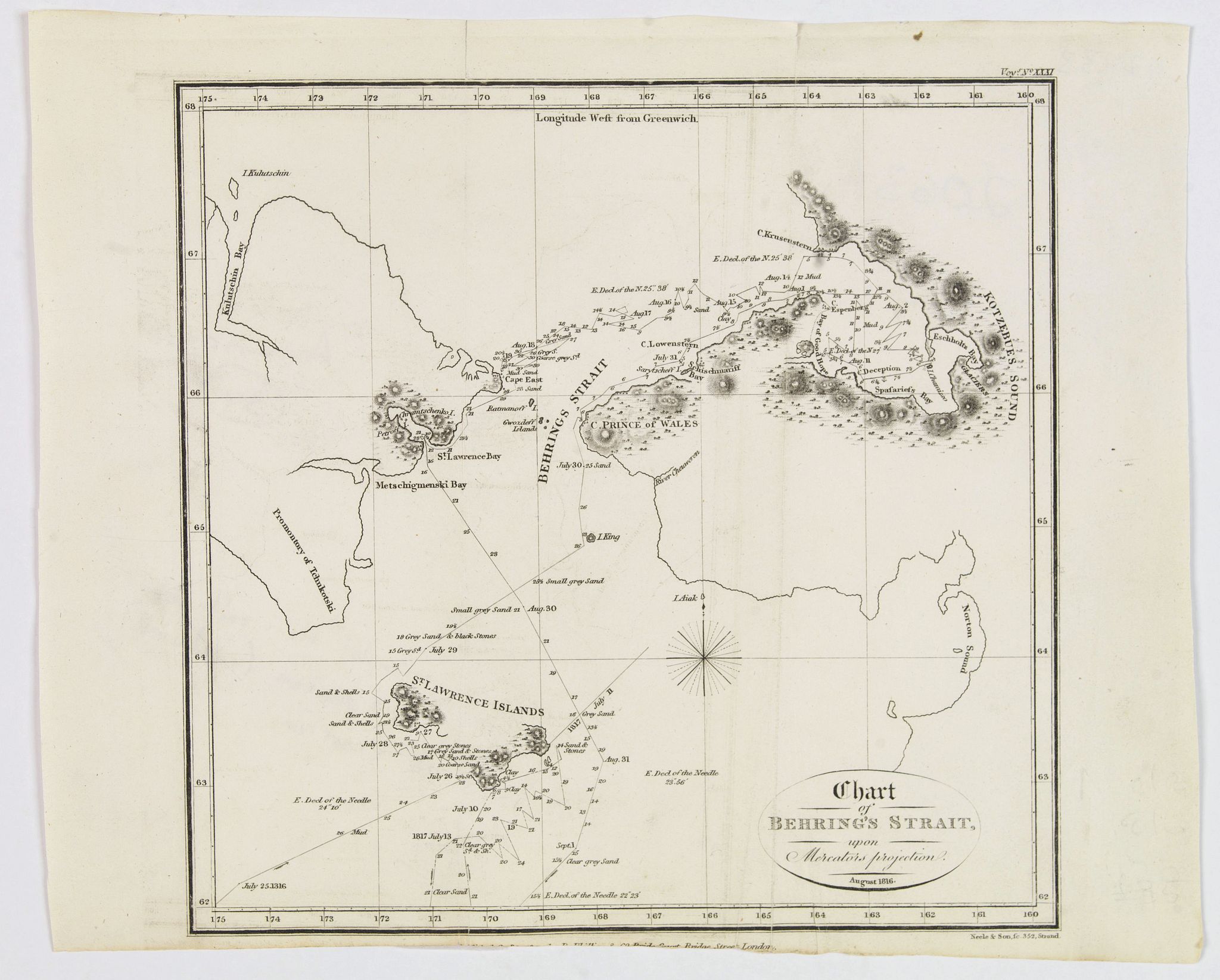 NEELE & SON., Chart of Behring's Strait, upon Mercator's Projection., antique map, old maps