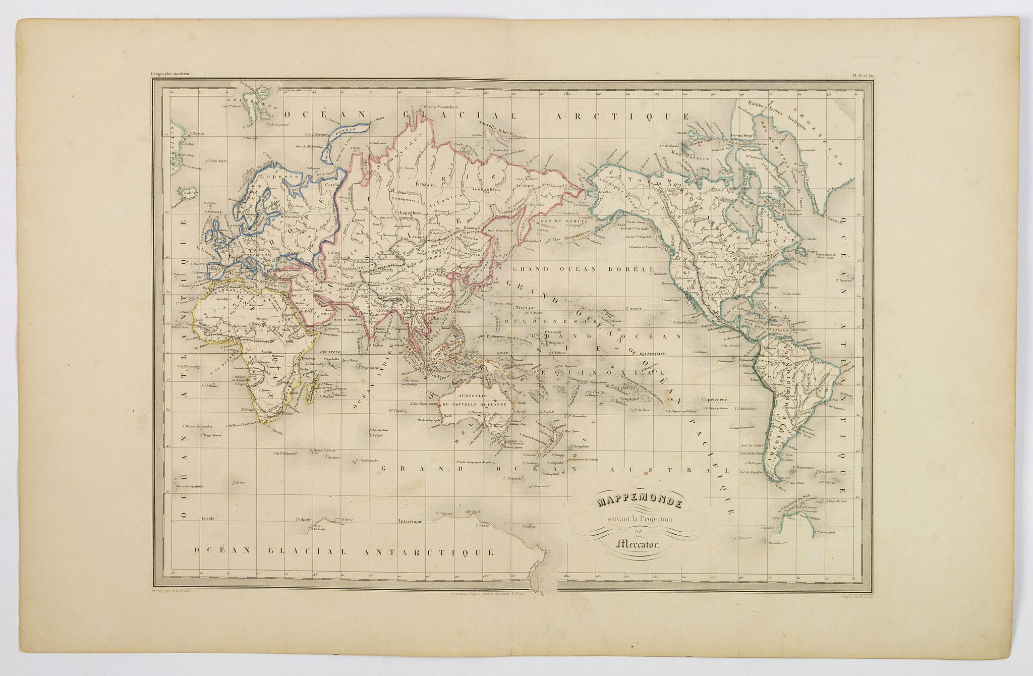 FREMIN / JACOBS., Mappemonde suivant la Projection de Mercator., antique map, old maps