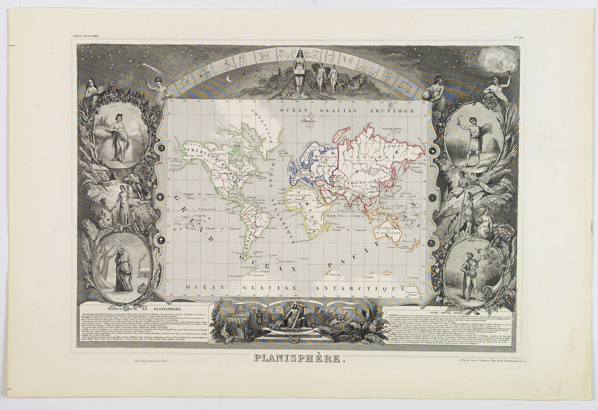 LEVASSEUR, V., Planisphère., antique map, old maps