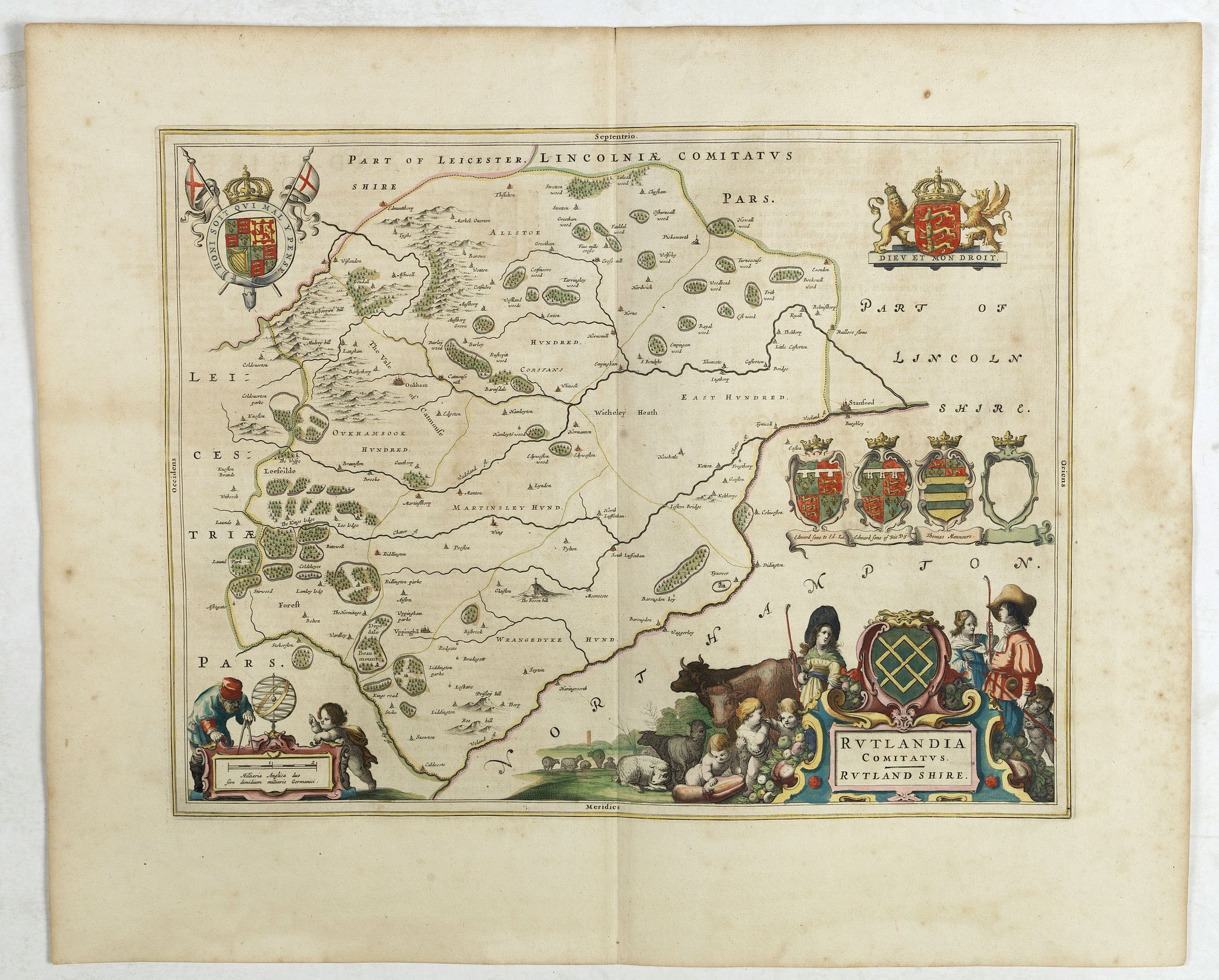 BLAEU, J., Rutlandia Comitatus. Rutland Shire., antique map, old maps