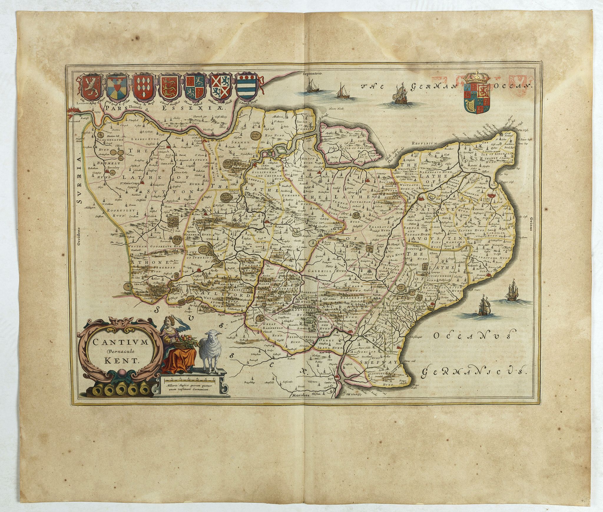 BLAEU, J., Cantium Vernacule Kent., antique map, old maps