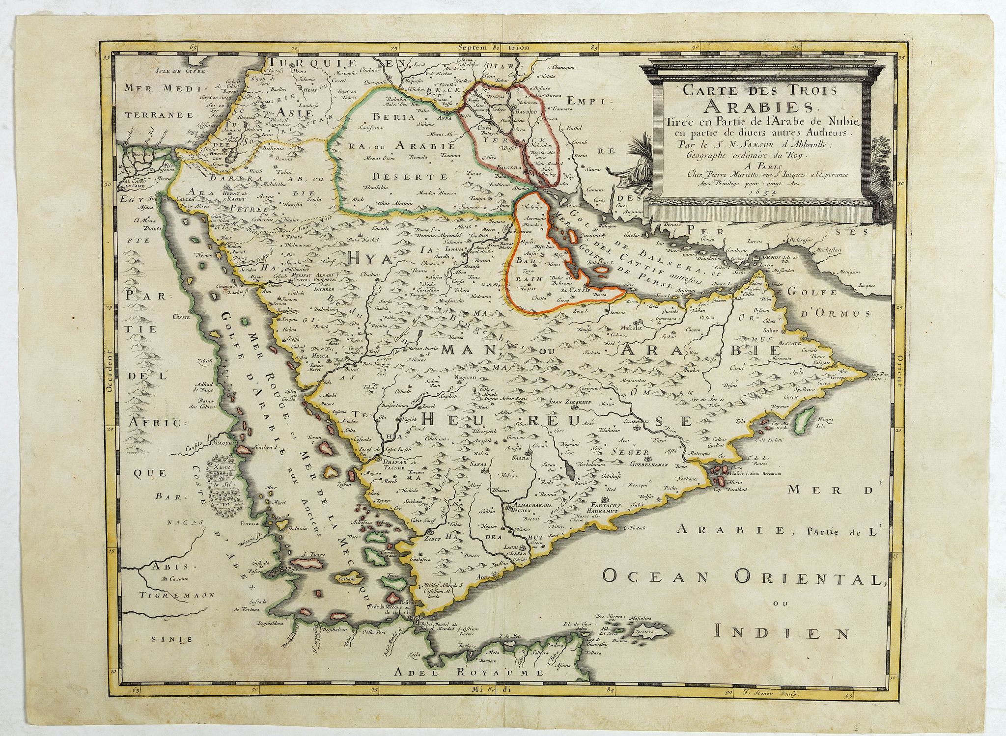 SANSON, N. / MARIETTE, P., Carte des Trois Arabies. Tiree en Partie de l'Arabe de Nubie, en Partie de Divers autres Autheurs. . ., antique map, old maps