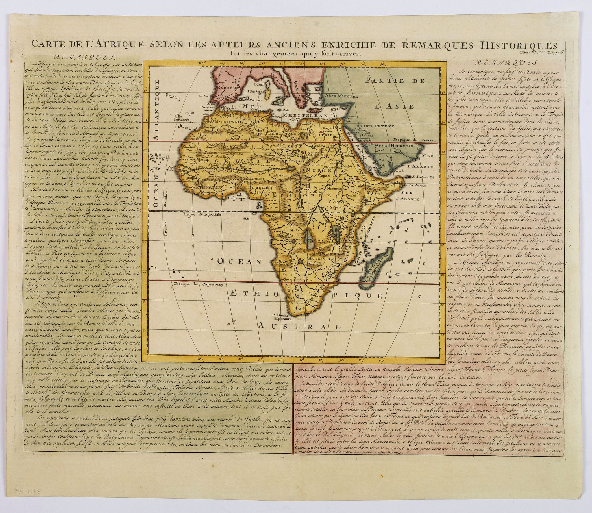 CHATELAIN, H., Carte de L'Afrique selon les auteurs Ancienne enrichie de remarques historiques. . ., antique map, old maps