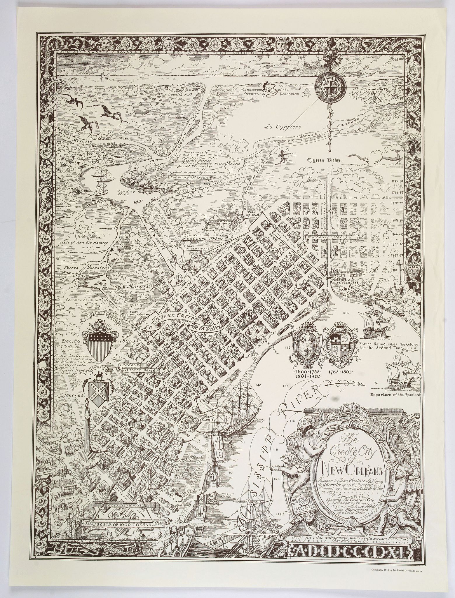 CURTIS, Nathan Cortlandt., The Creole City of New Orleans., antique map, old maps