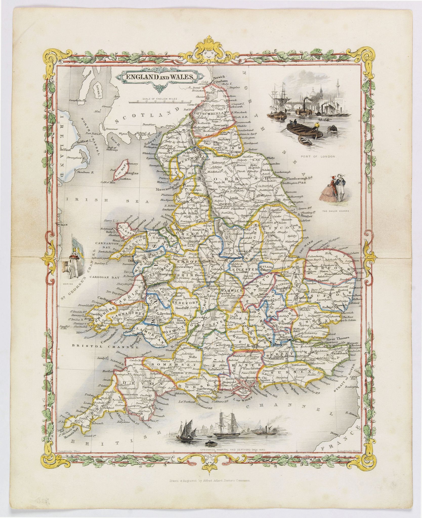 ADLARD, Alfred., England and Wales., antique map, old maps