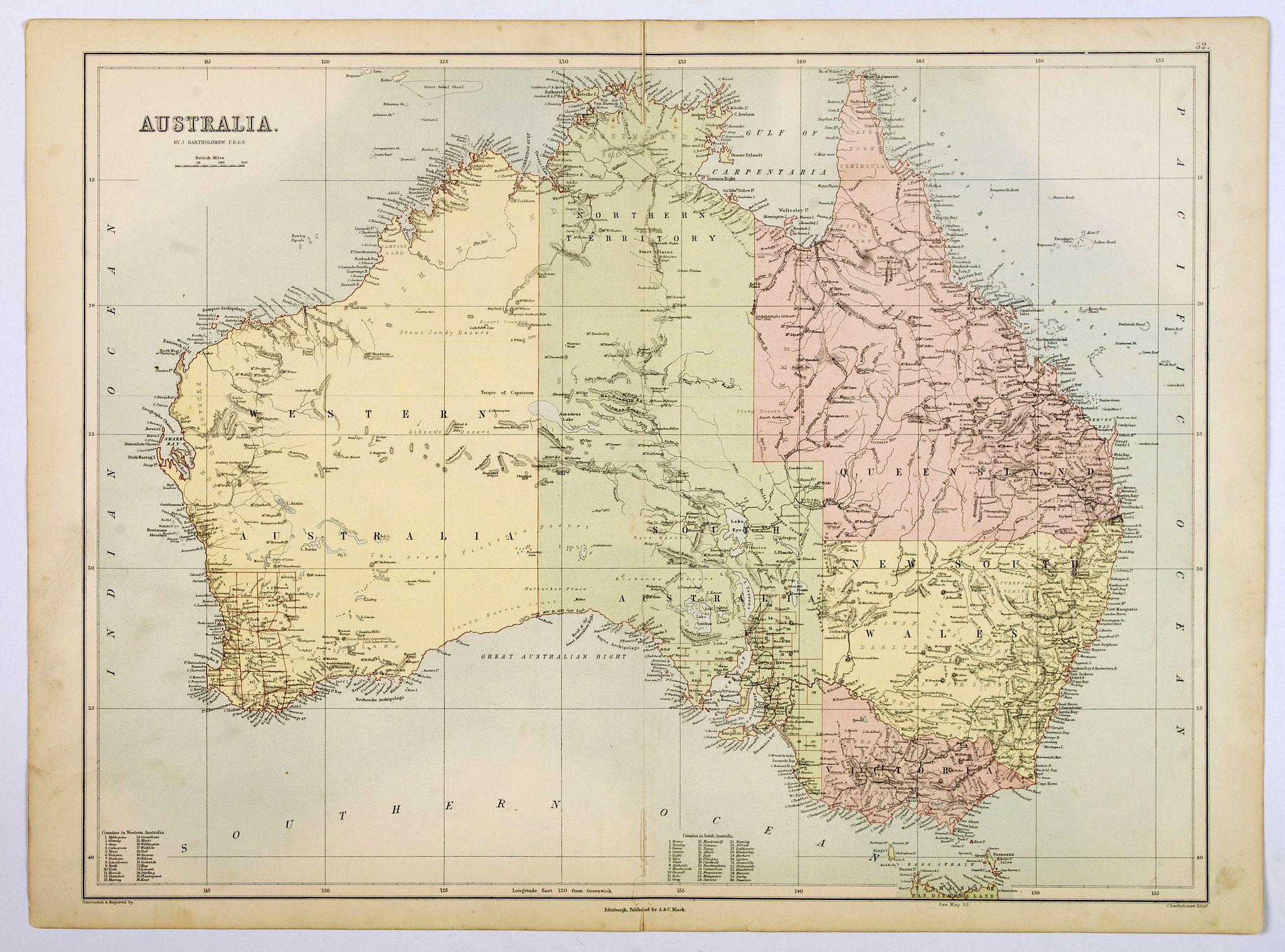 BLACK. A & C., Australia., antique map, old maps