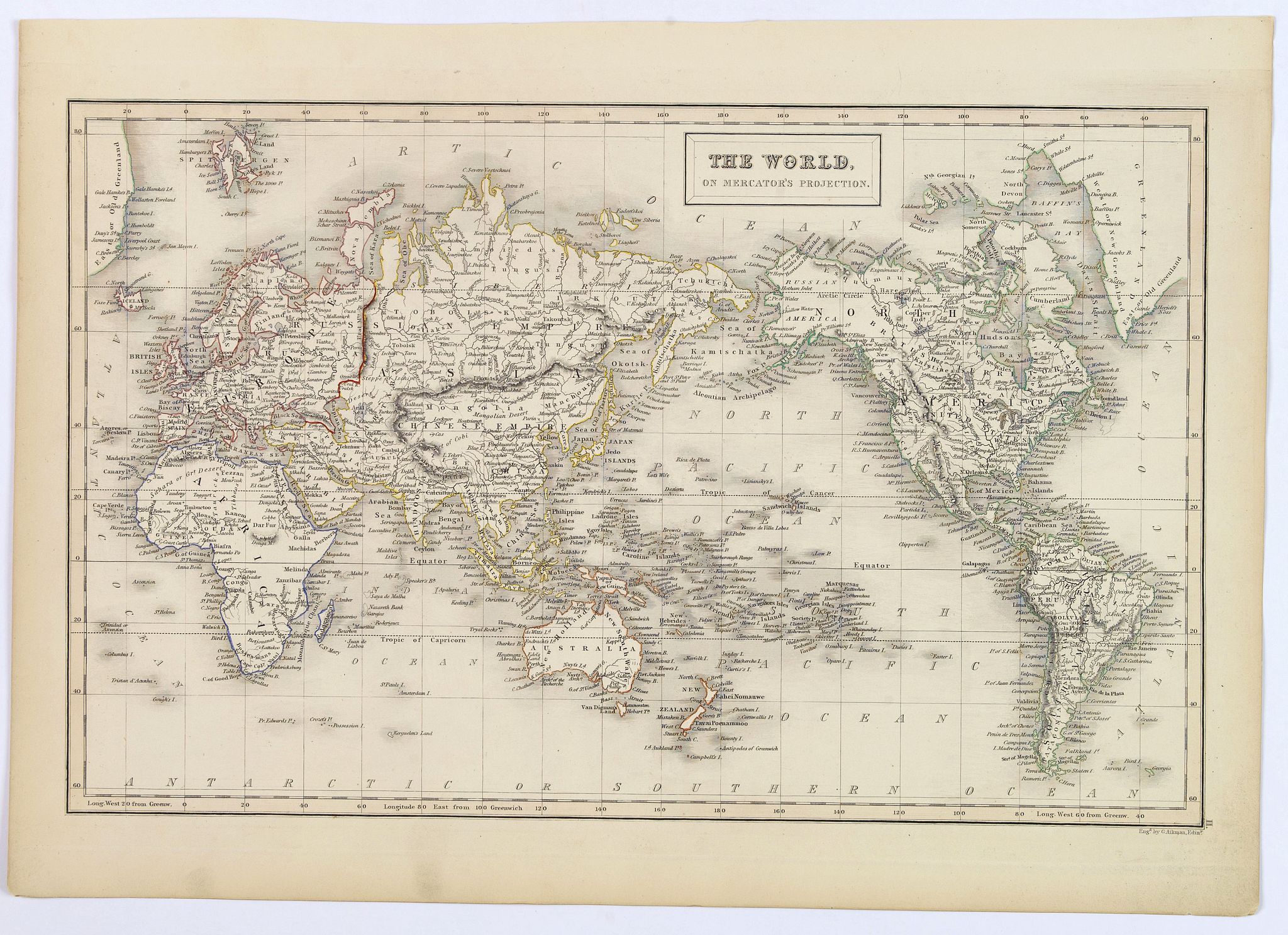 BLACK., The World on Mercator's Projection., antique map, old maps