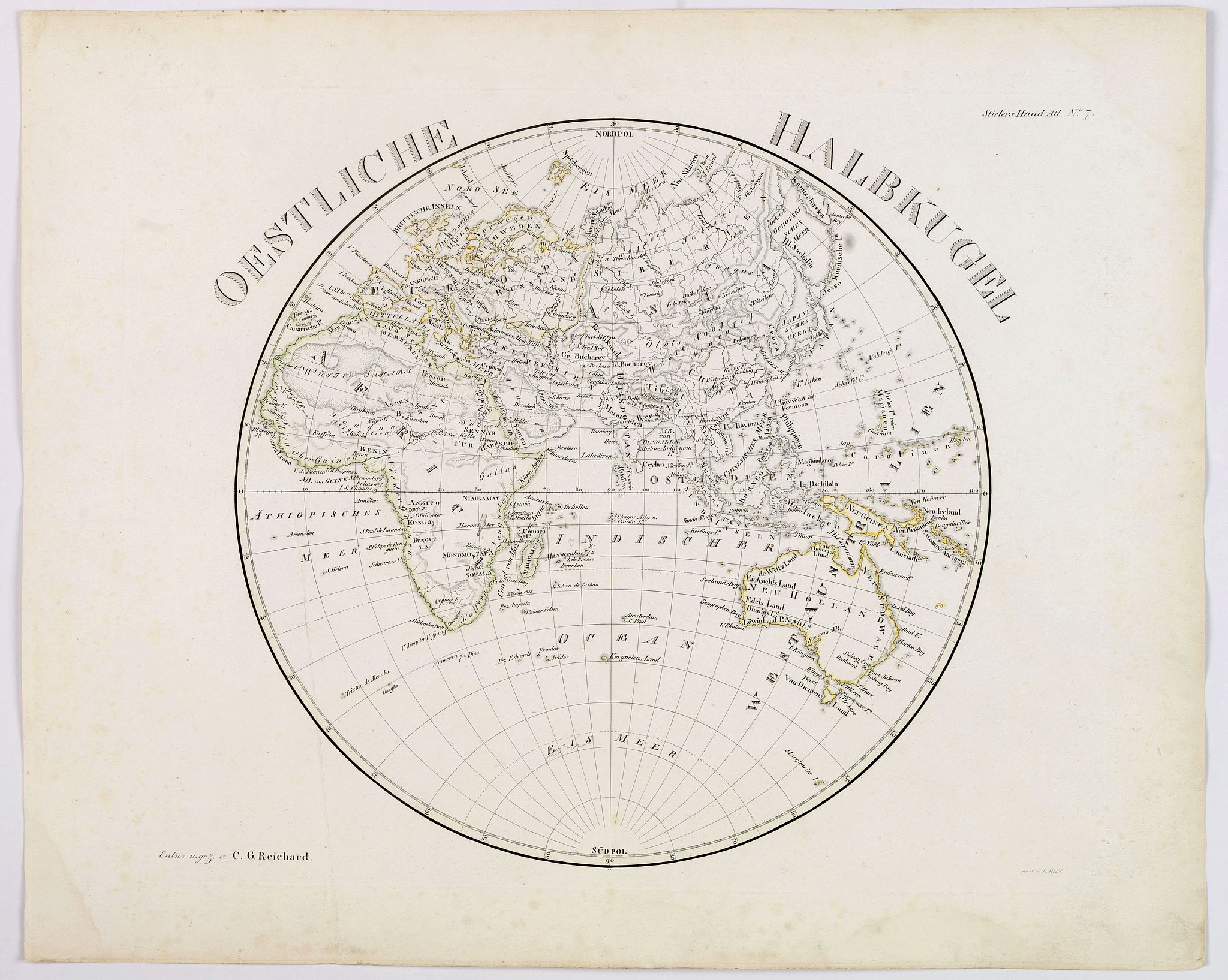 REICHARD, C.G., Oestliche Halbkugel., antique map, old maps