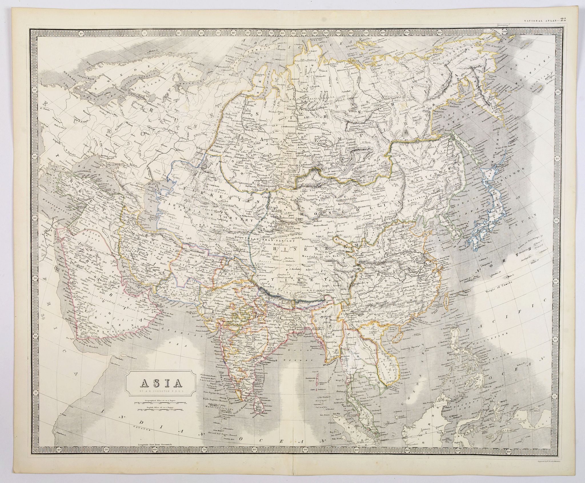 JOHNSTON, A. K., Asia., antique map, old maps