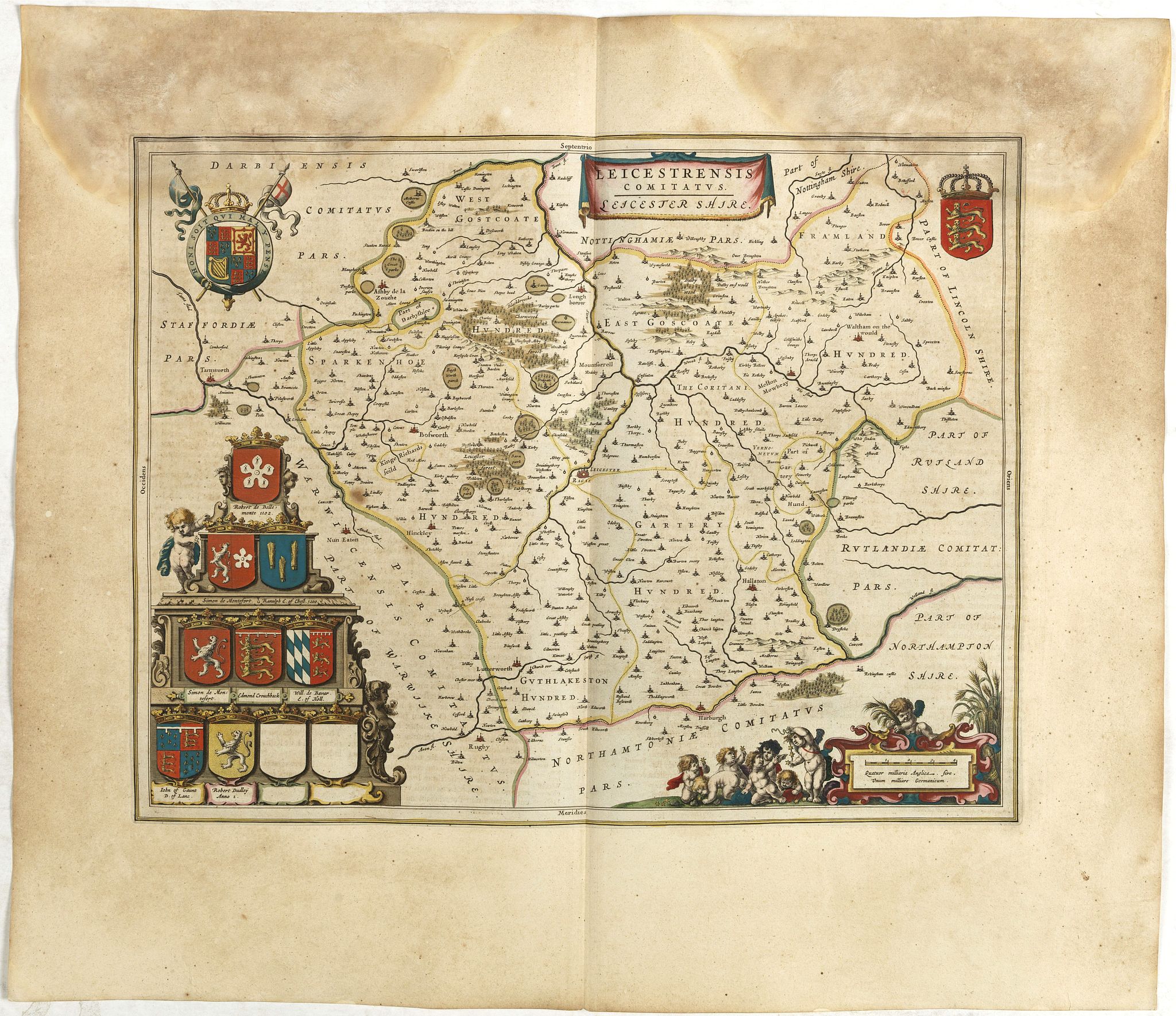 BLAEU, J., Leicestrensis Comitatus. Leicester shire., antique map, old maps