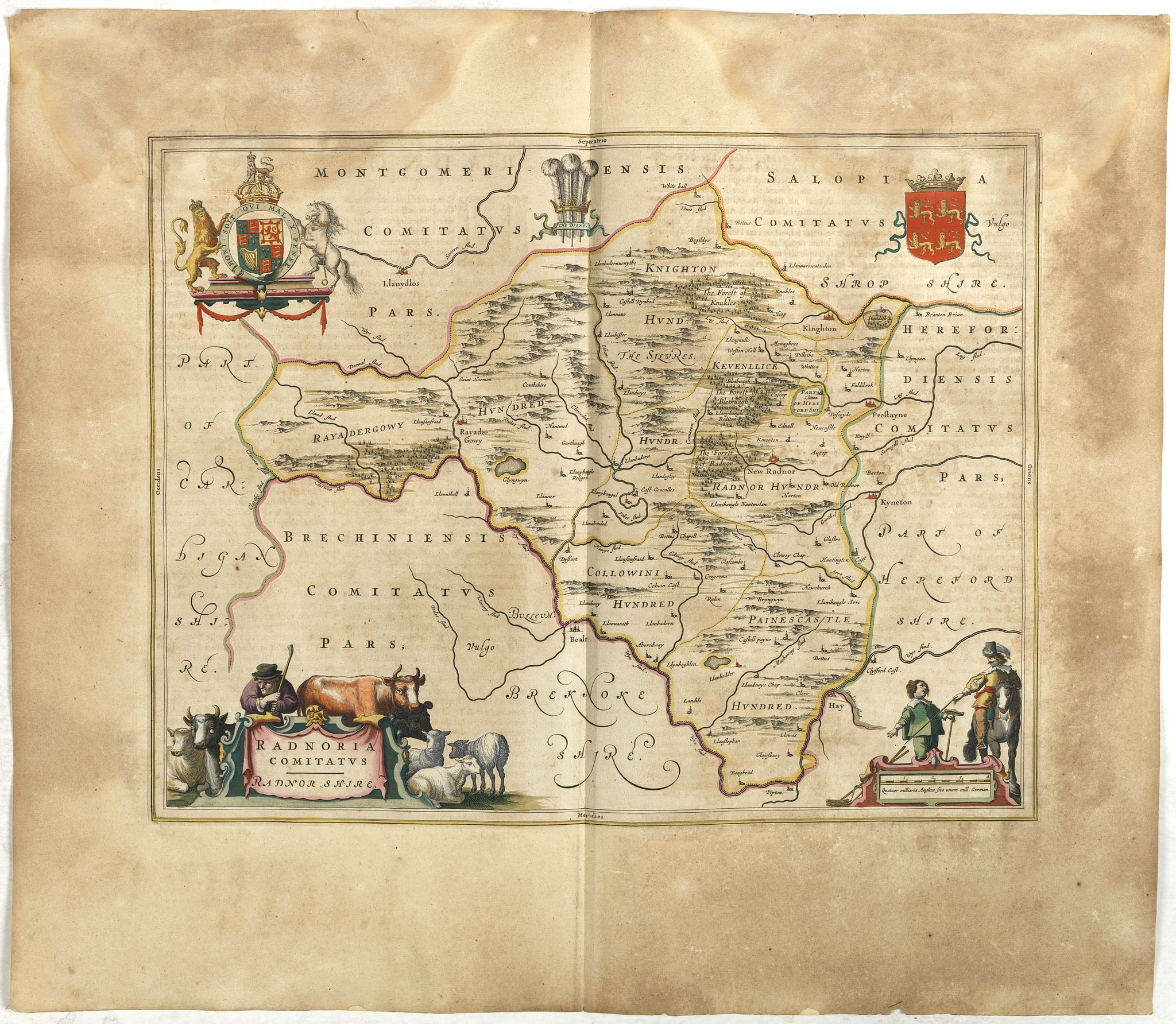 BLAEU, J., Radnoria Comitatus. Radnor shire., antique map, old maps