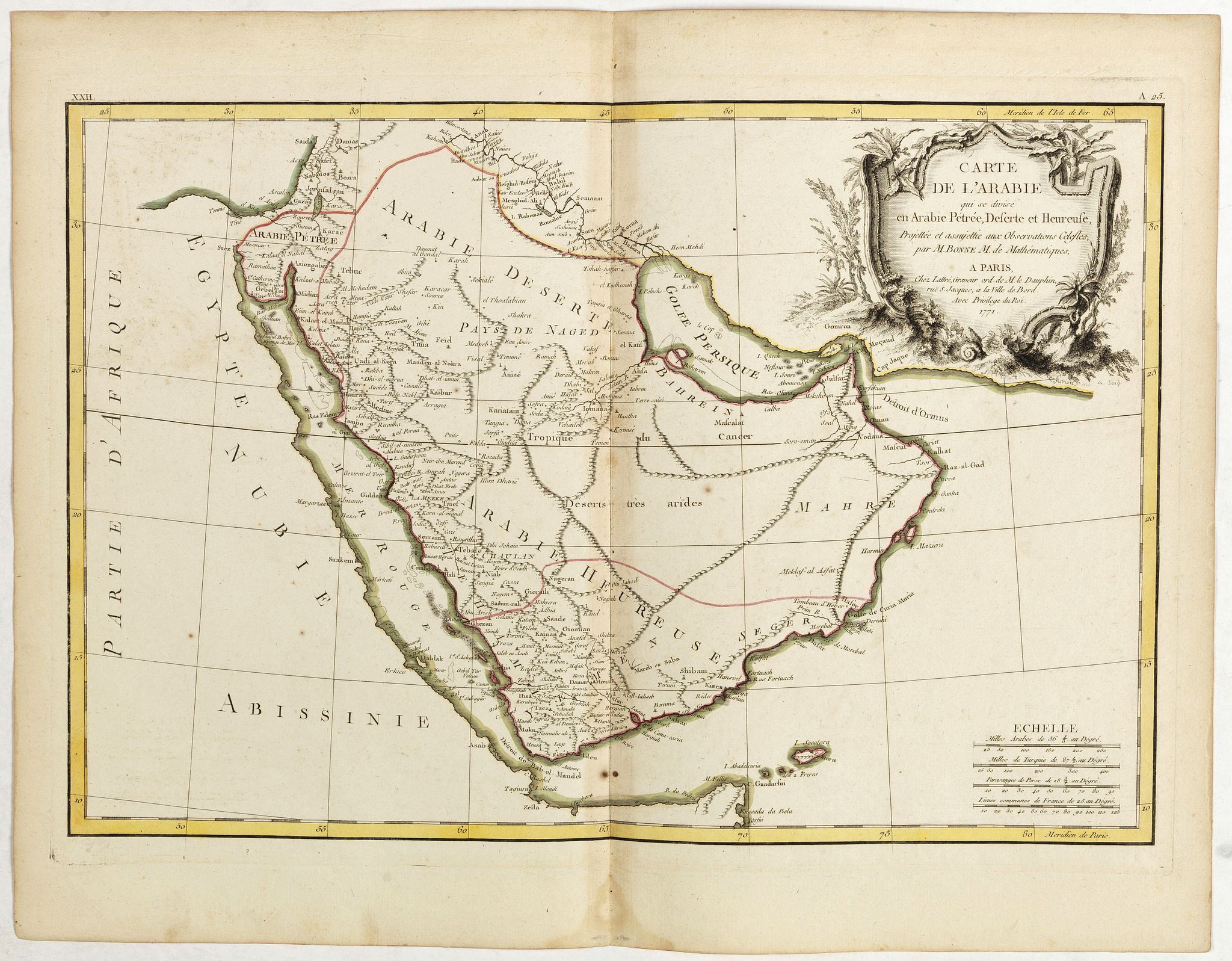 LATTRÉ / JANVIER,Sr., Carte de l'Arabie qui se divise en Arabie Pétrée, Deserte et Heureuse . . ., antique map, old maps
