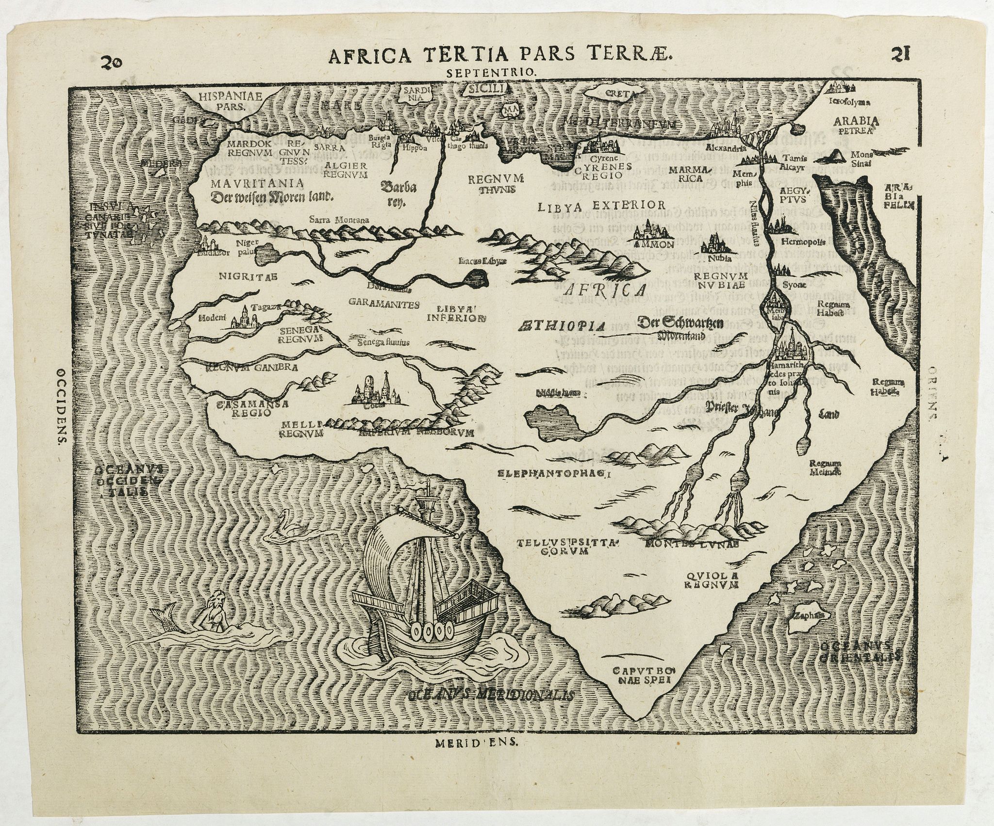 BÜNTING, H., Africa Tertia pars Terrae., antique map, old maps