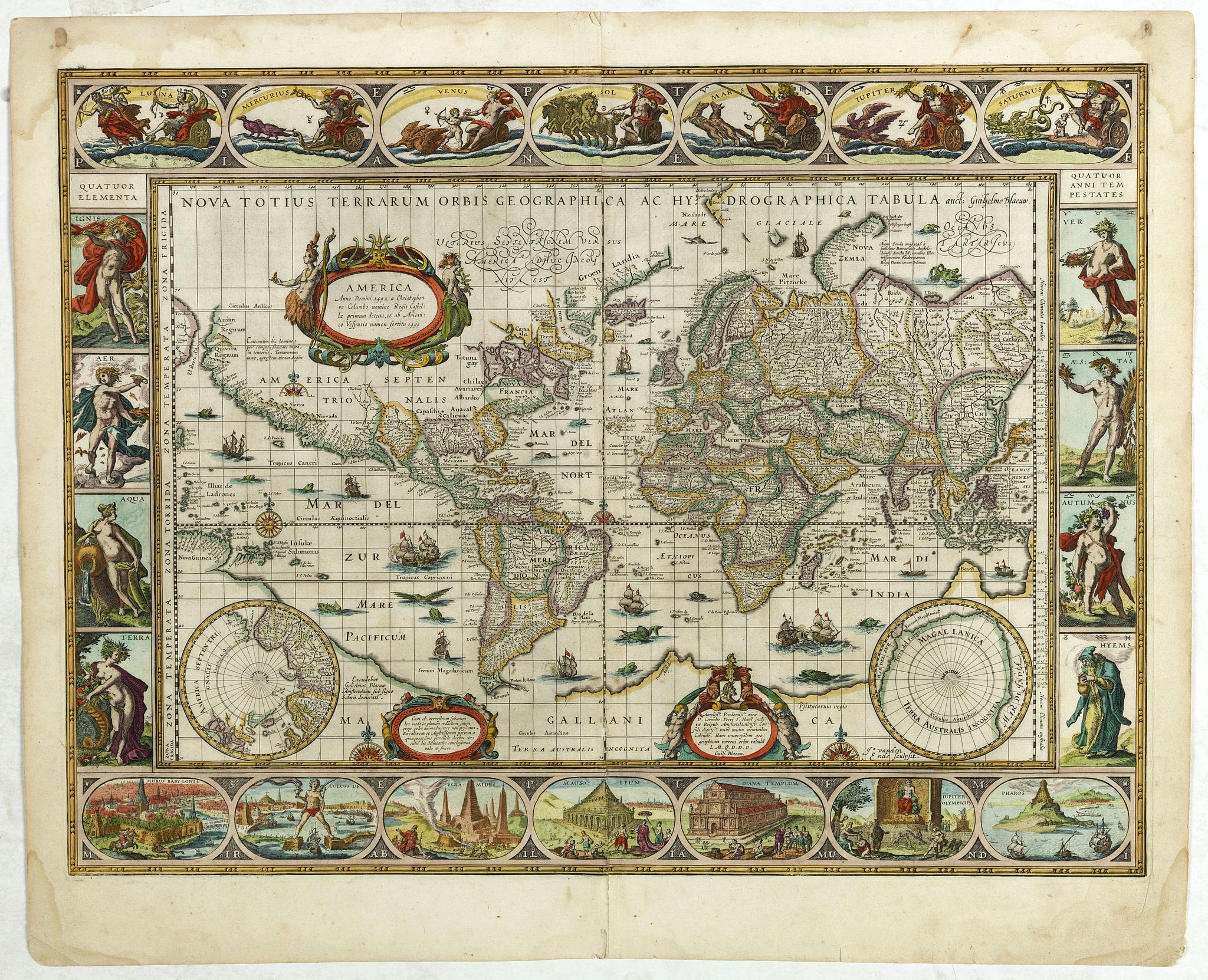 BLAEU, W., Nova Totius Terrarum Orbis Geographica Ac Hydrographica Tabula auct Guiljelmo Blaeuw., antique map, old maps