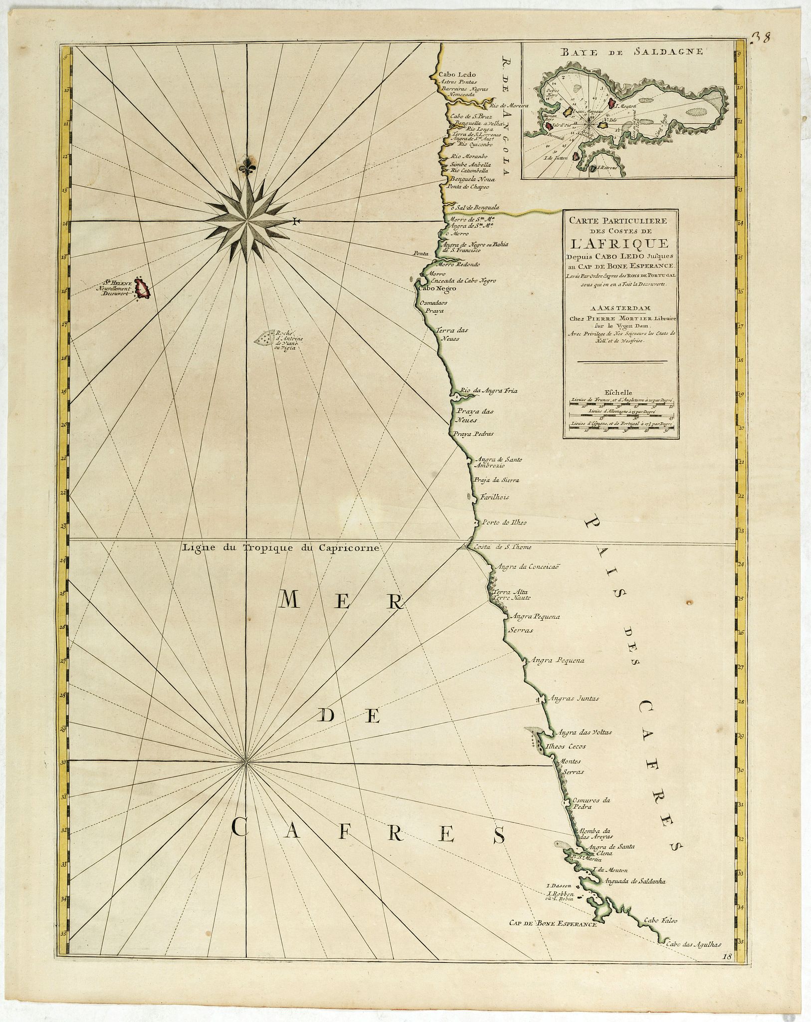 MORTIER, P., Costes de L'Afrique .. ..Cap de Bone Esperance.., antique map, old maps