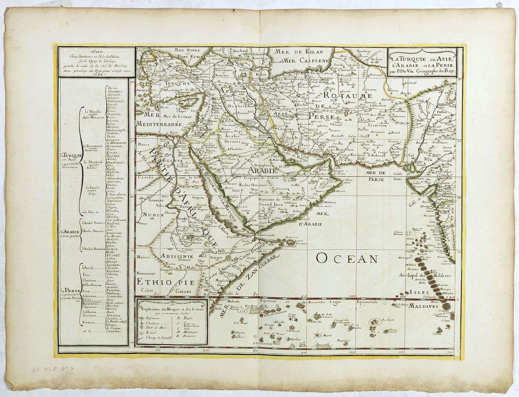 DU VAL, P., La Turquie en Asie, l'Arabie et la Perse., antique map, old maps