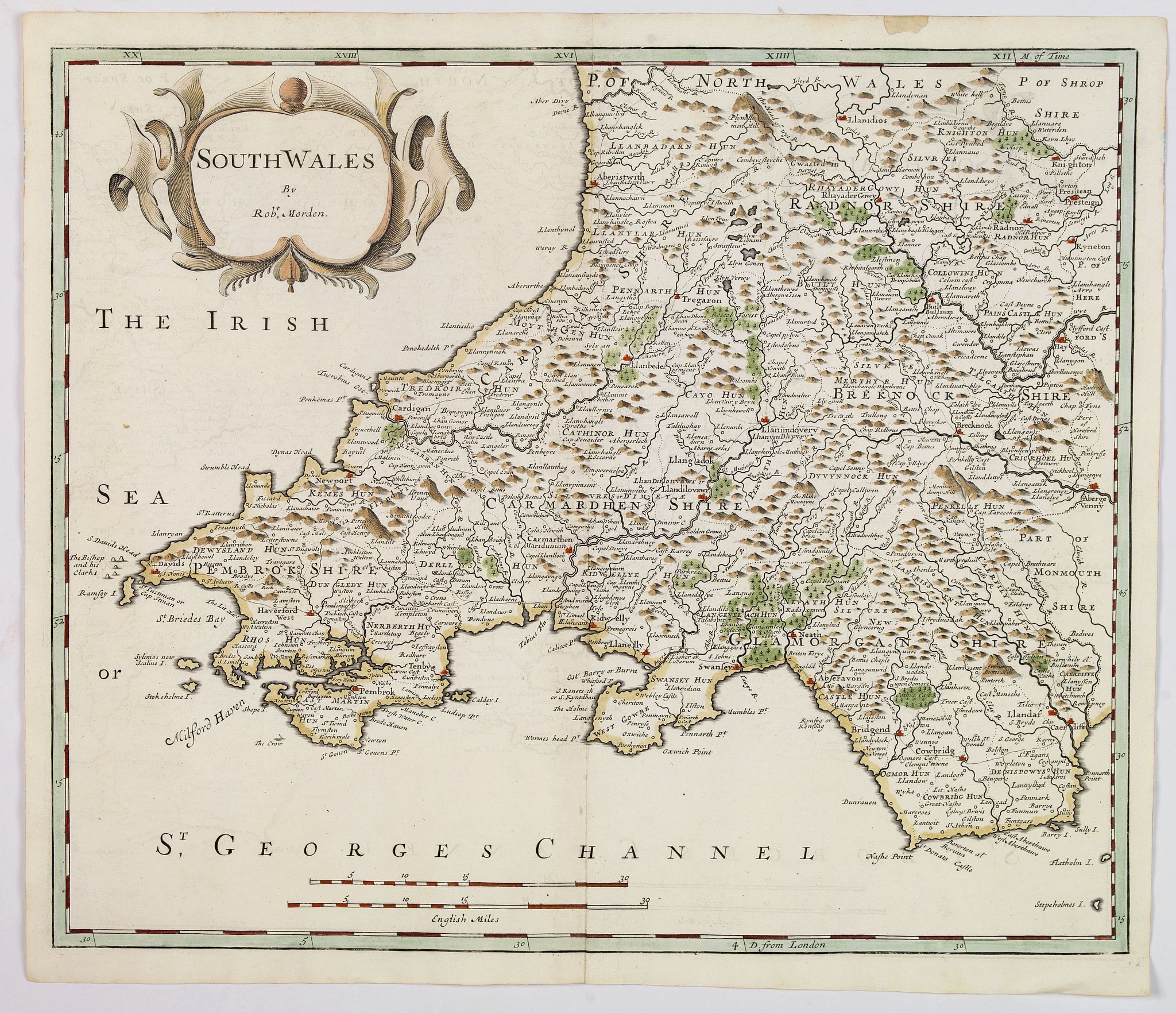 MORDEN, Robert., South wales., antique map, old maps