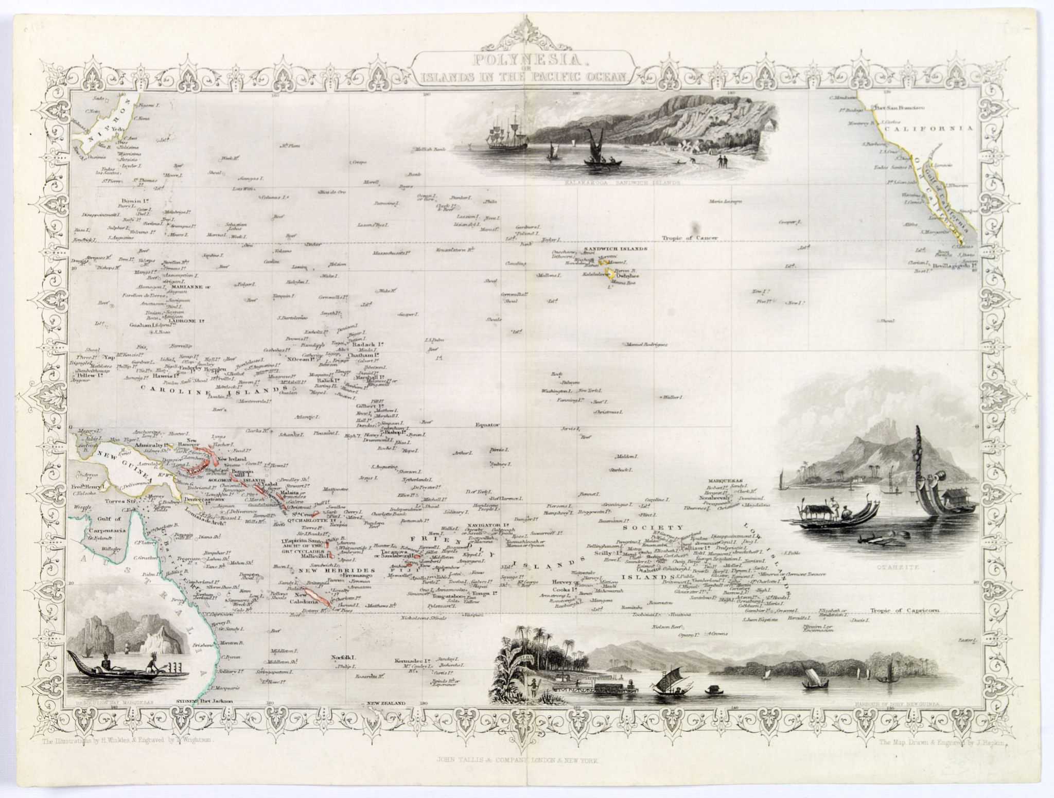 TALLIS, J., Polynesia or Islands in the Pacific Ocean., antique map, old maps