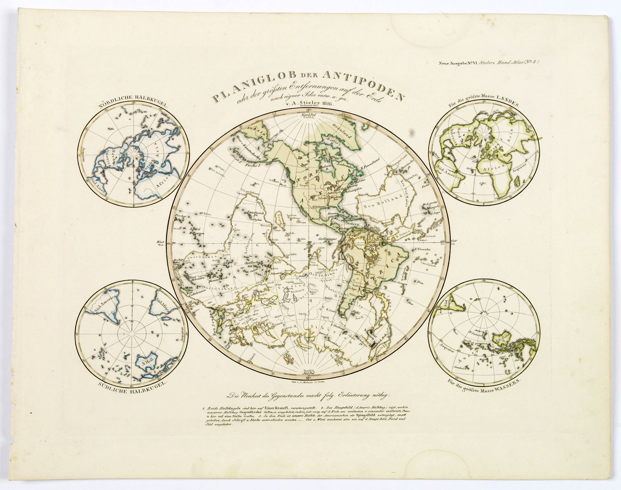 STIELER, A., Planiglob der Antipoden…, antique map, old maps