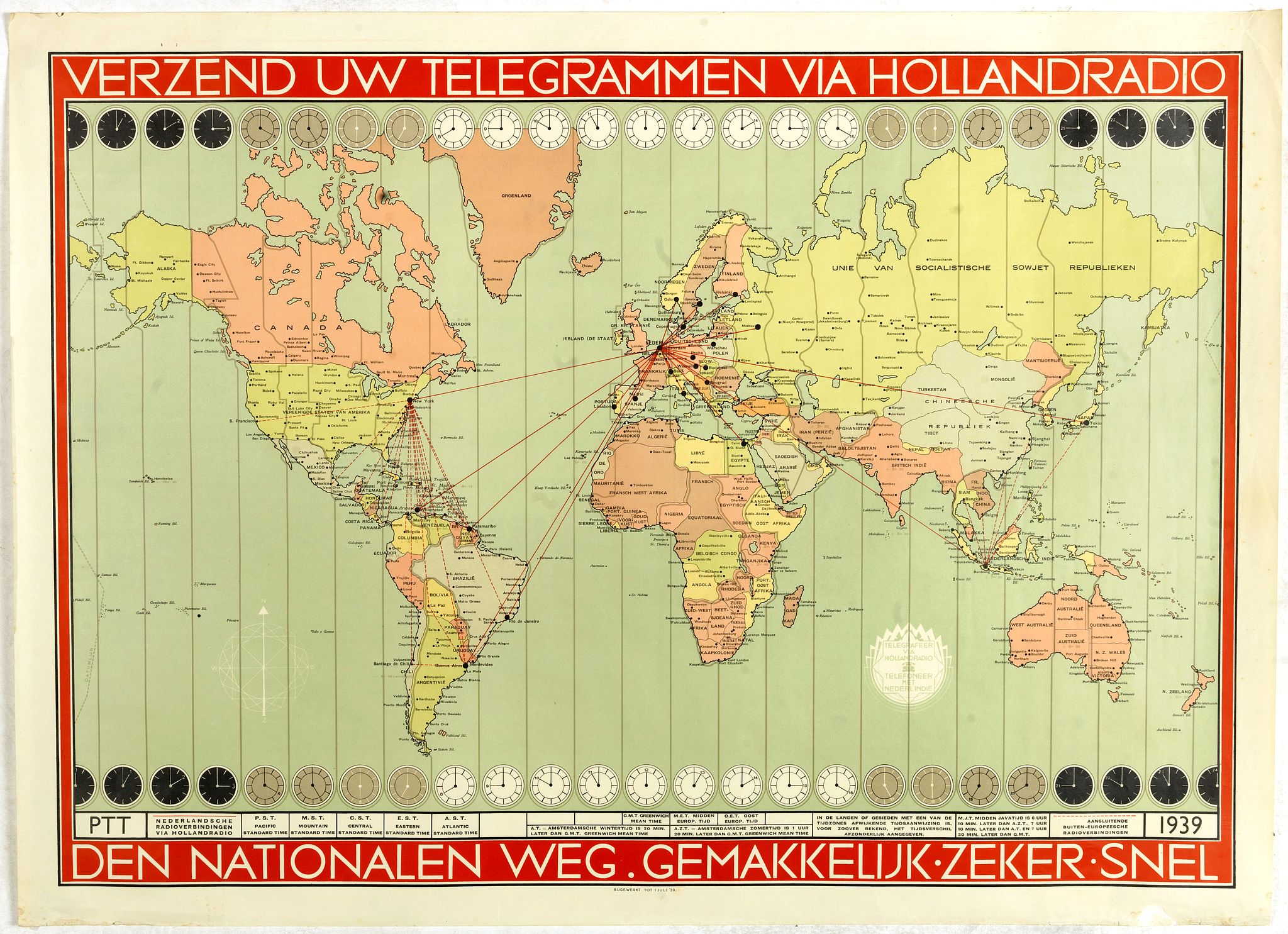 HOLLAND RADIO, Verzend uw telegrammen via Holland Radio Den Nationalen weg. Gemakkelijk -Zeker - Snel., antique map, old maps
