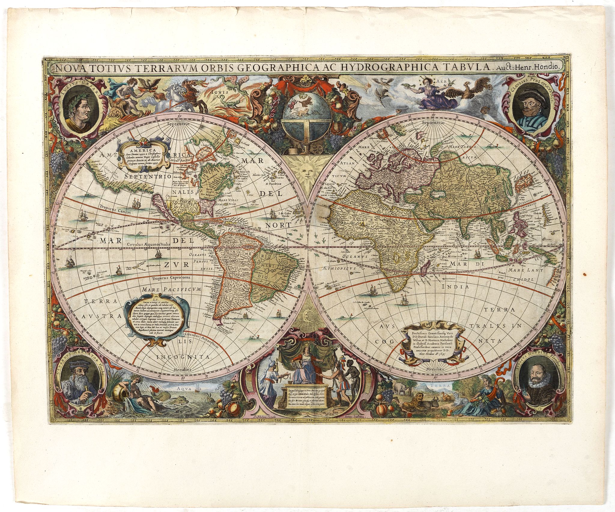 HONDIUS, H., Nova Totius Terrarum Orbis Geographica., antique map, old maps