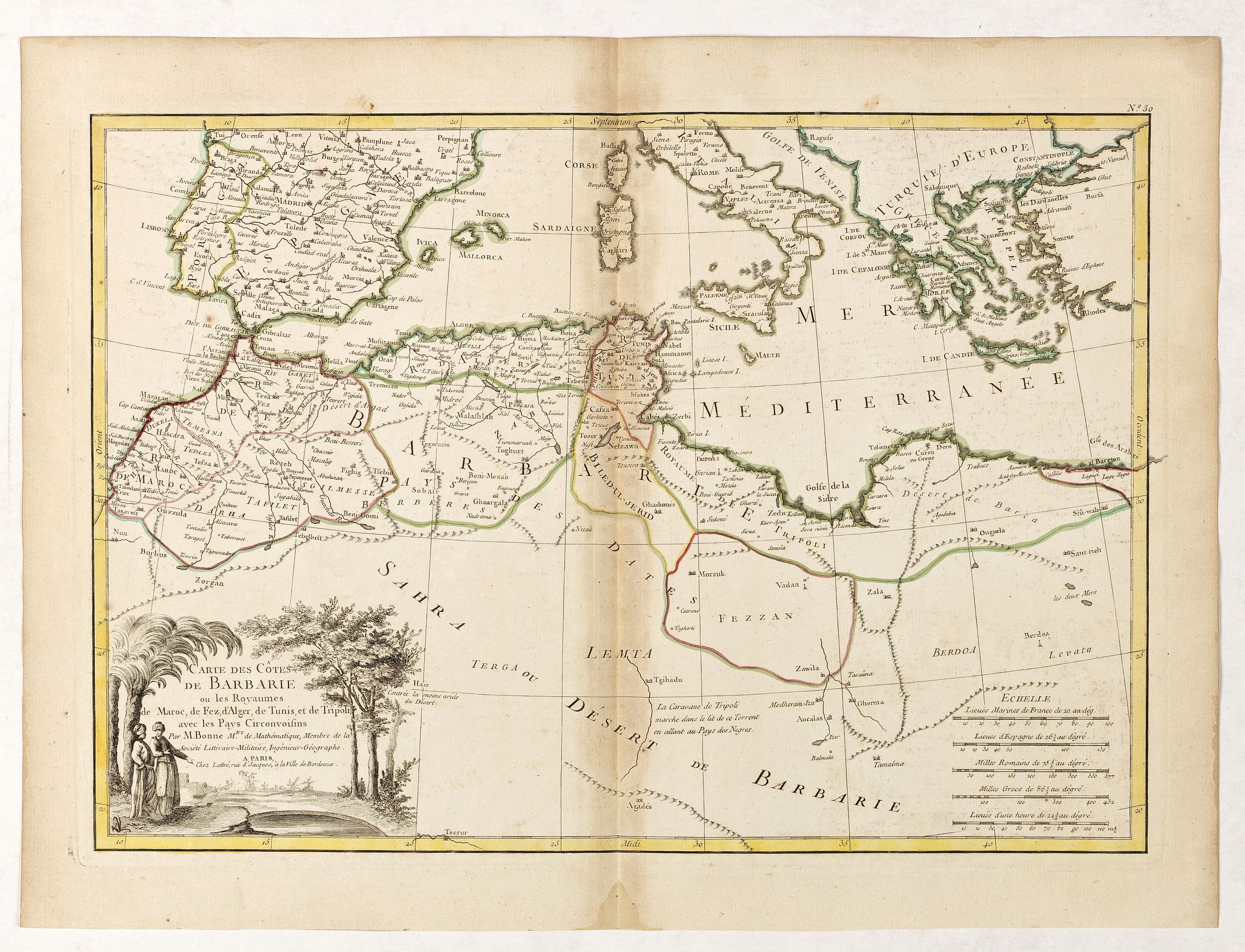 RIZZI ZANONI, G.A.B., Carte des Côtes de Barbarie ou les Royaumes de Maroc.. Circonvoisins…, antique map, old maps