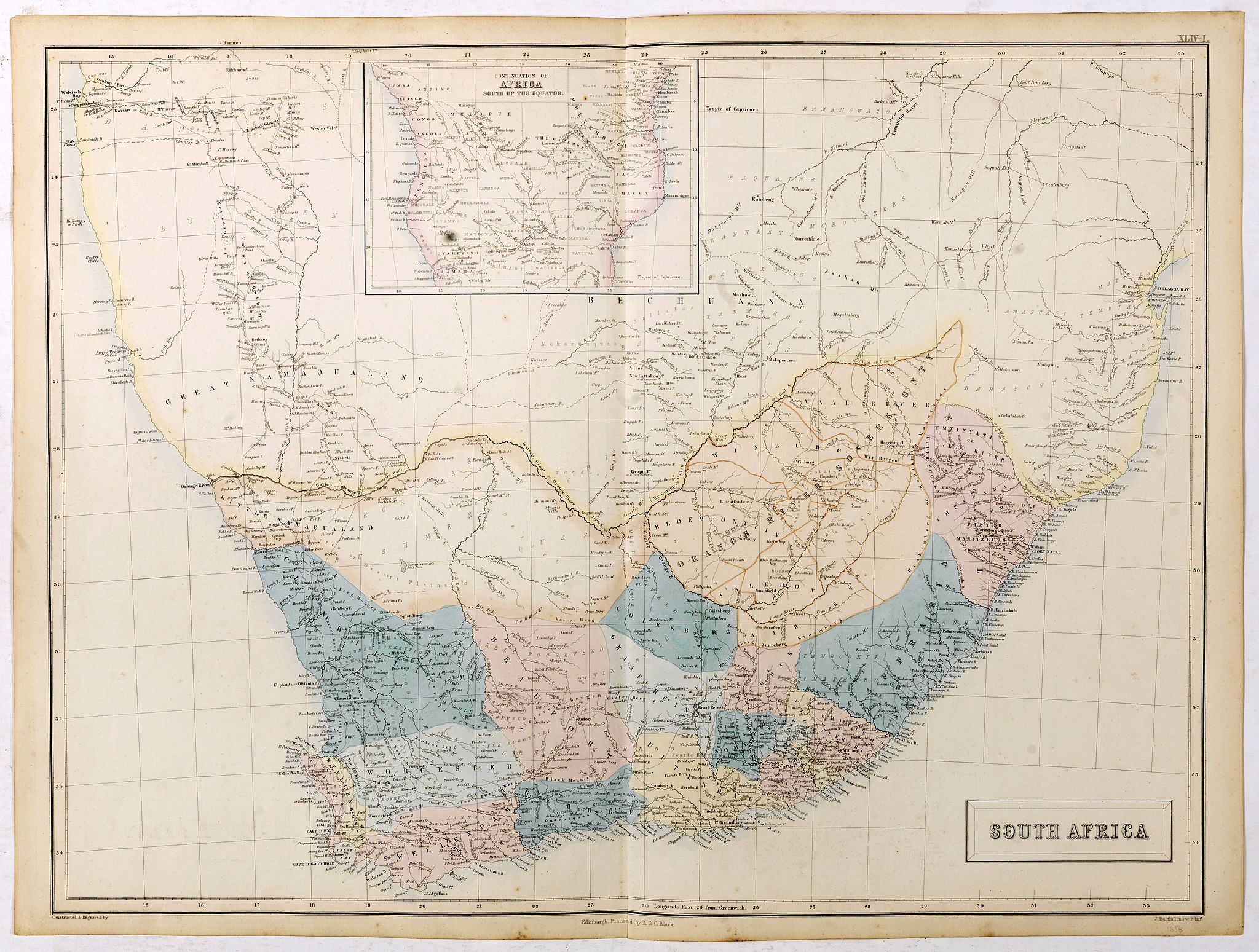 BLACK, A & C., South Africa., antique map, old maps
