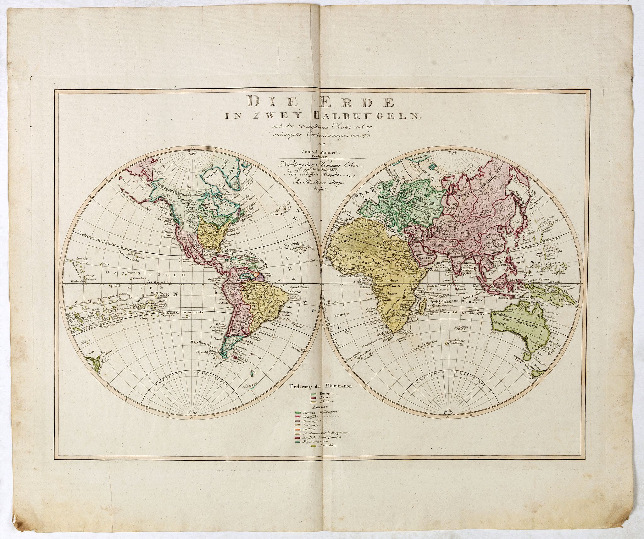 HOMANN HEIRS., Die Erde in zwey Halbkugeln . . ., antique map, old maps
