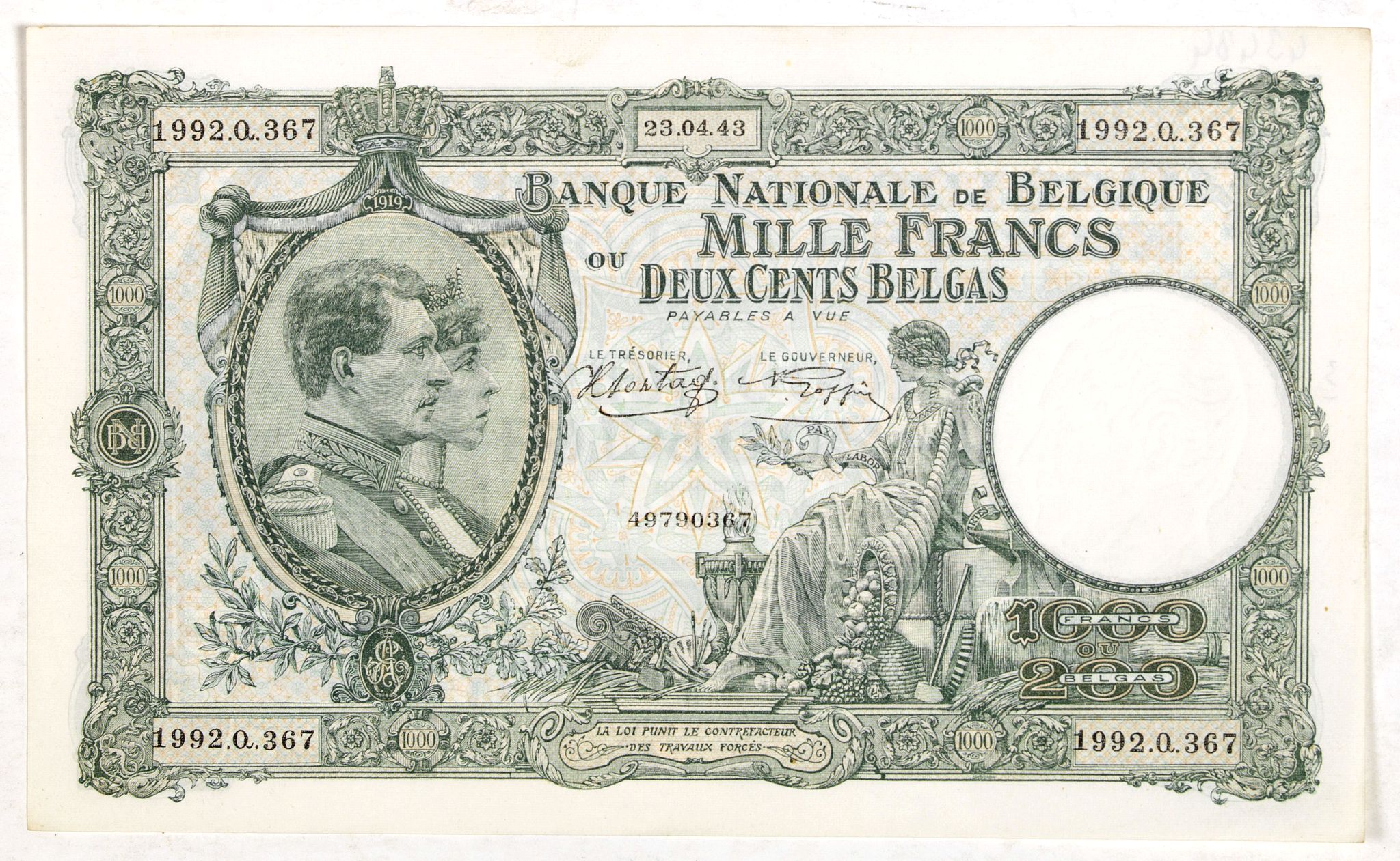 BANQUE NATIONALE DE Belgique, 1000 Francs ou 200 Belgas (Belgian bank note), antique map, old maps