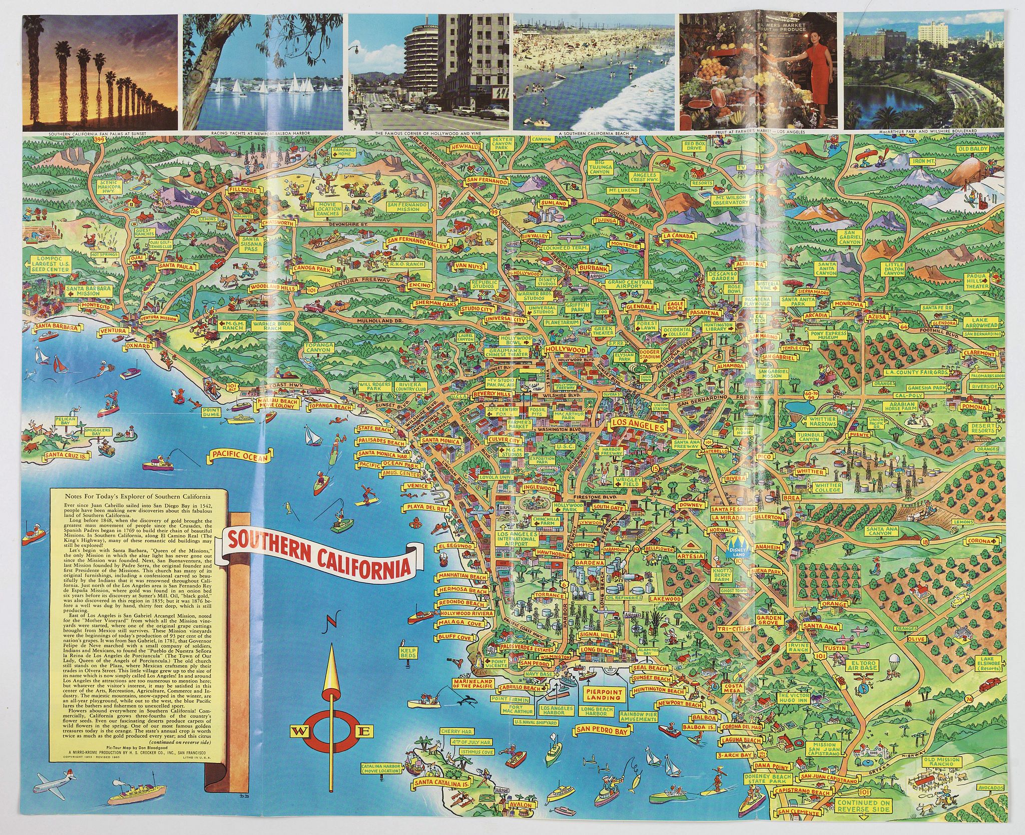 CROCKER, H.S., A Pic-Tour map of Southern California., antique map, old maps