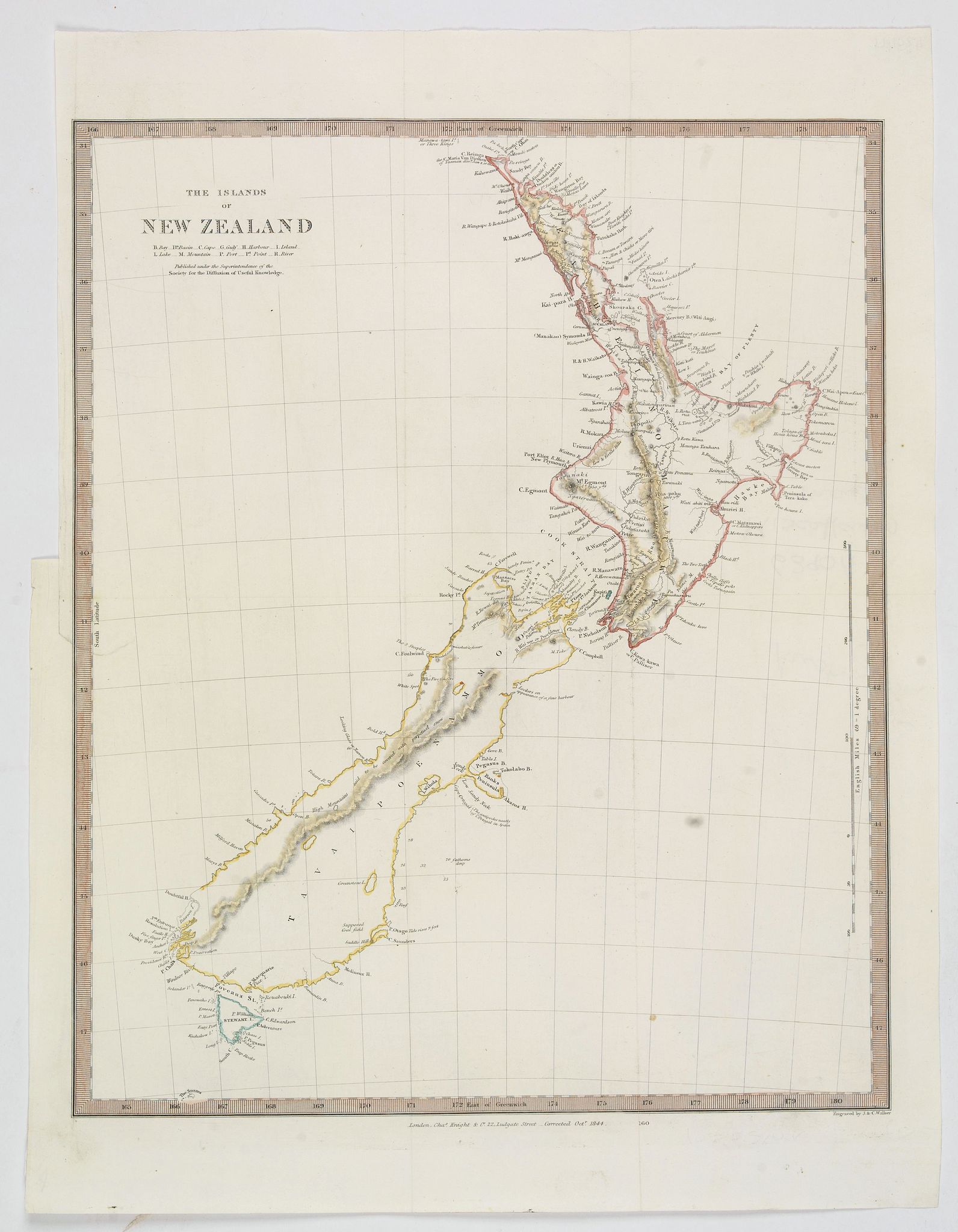 SOCIETY FOR THE DIFFUSION OF USEFUL KNOWLEDGE., The Islands of New Zealand., antique map, old maps