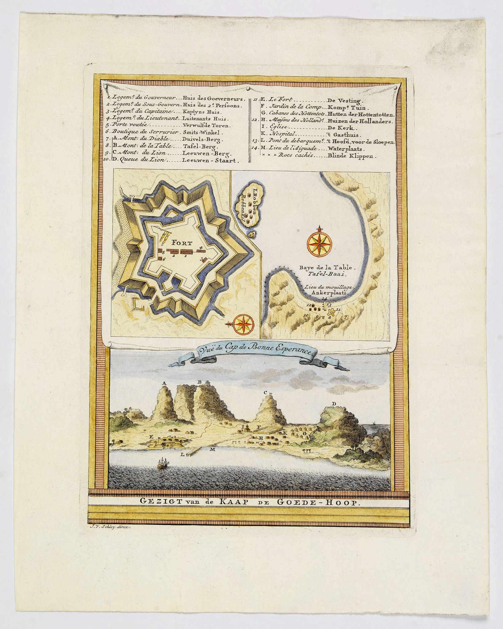 SCHLEY, J., Gezigt van de Kaap de Goede-Hoop., antique map, old maps