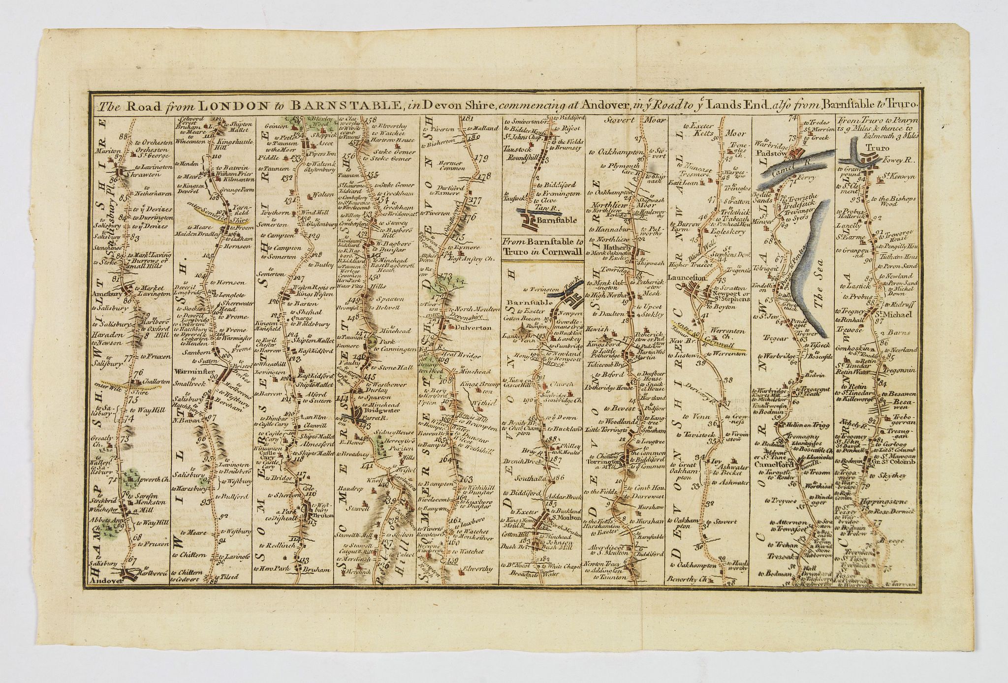 THE GENTLEMAN'S MAGAZINE., The Road from London to Barnstable, in Devonshire, commencing at Andover, in the road to the Lands End, also from Barnstable to Truro., antique map, old maps