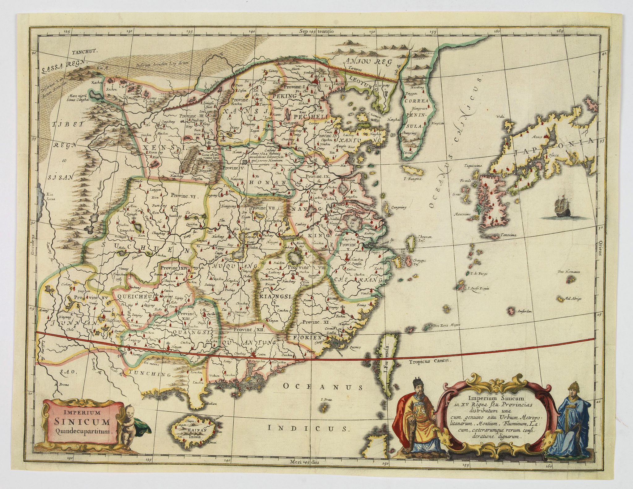 KIRCHNER, A., Imperium Sinicum Quindecupartitum., antique map, old maps