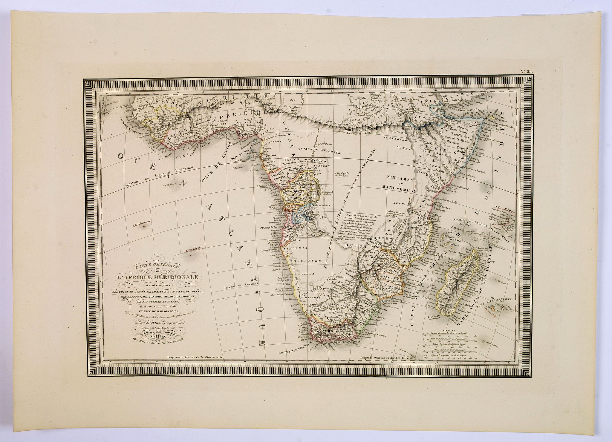 VIVIEN, L., Carte Generale de L'Afrique Meridionale. . ., antique map, old maps