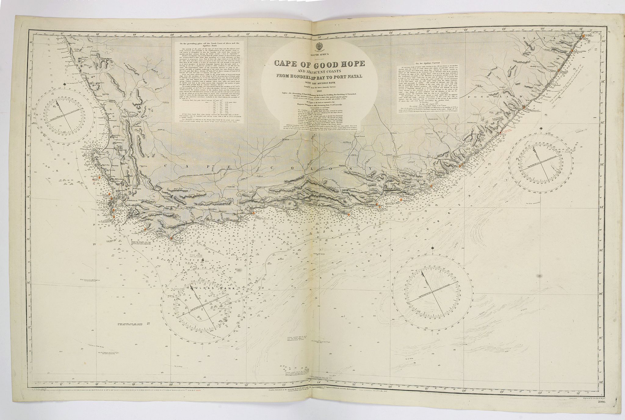 ADMIRALTY CHART., Cape of Good Hope & Adjacent Coasts from Hondeklip Bay to Port Natal., antique map, old maps