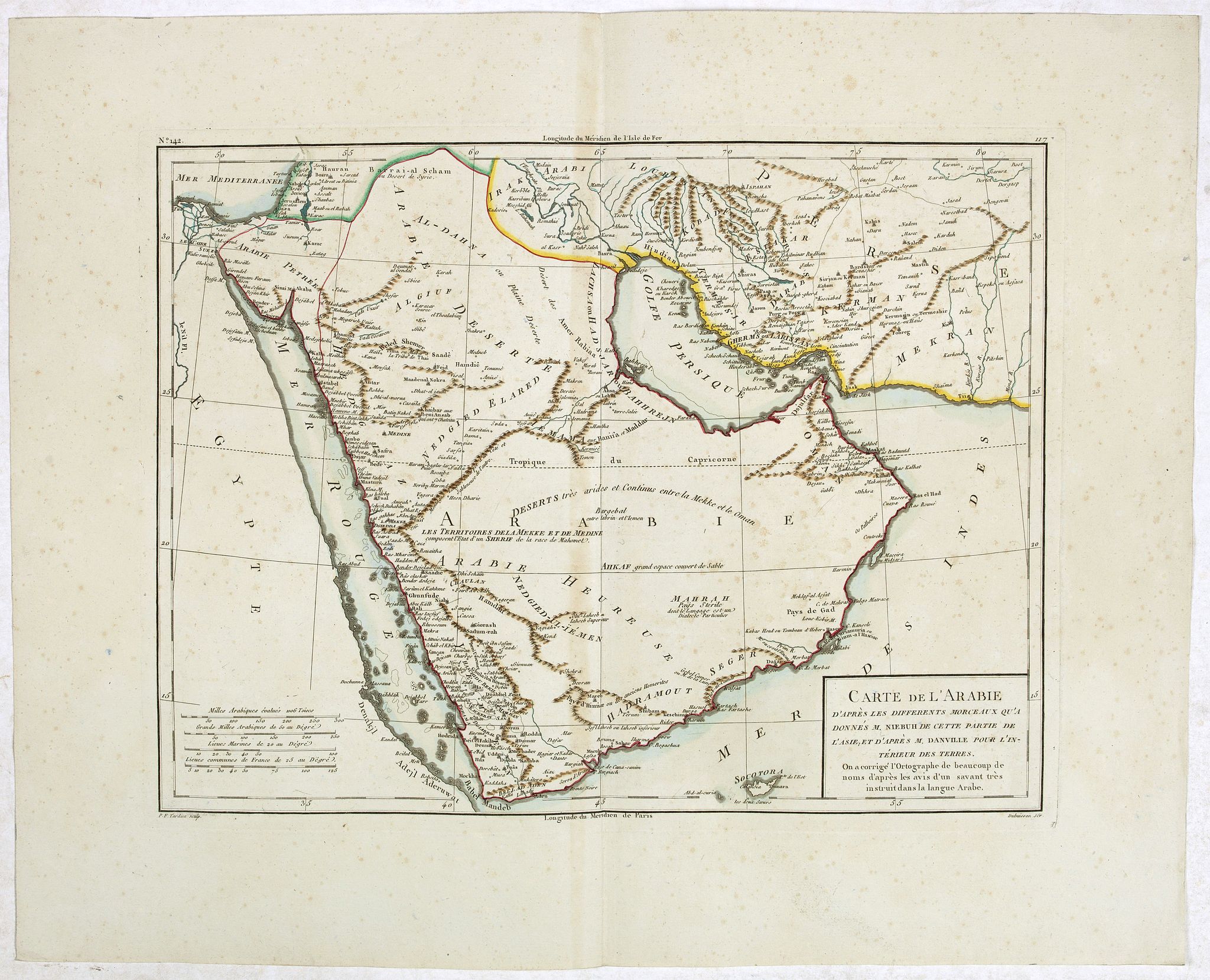 TARDIEU, P. F., Carte de l'Arabie d'après les différents morceaux qu'a donnés M. Niebuh..., antique map, old maps