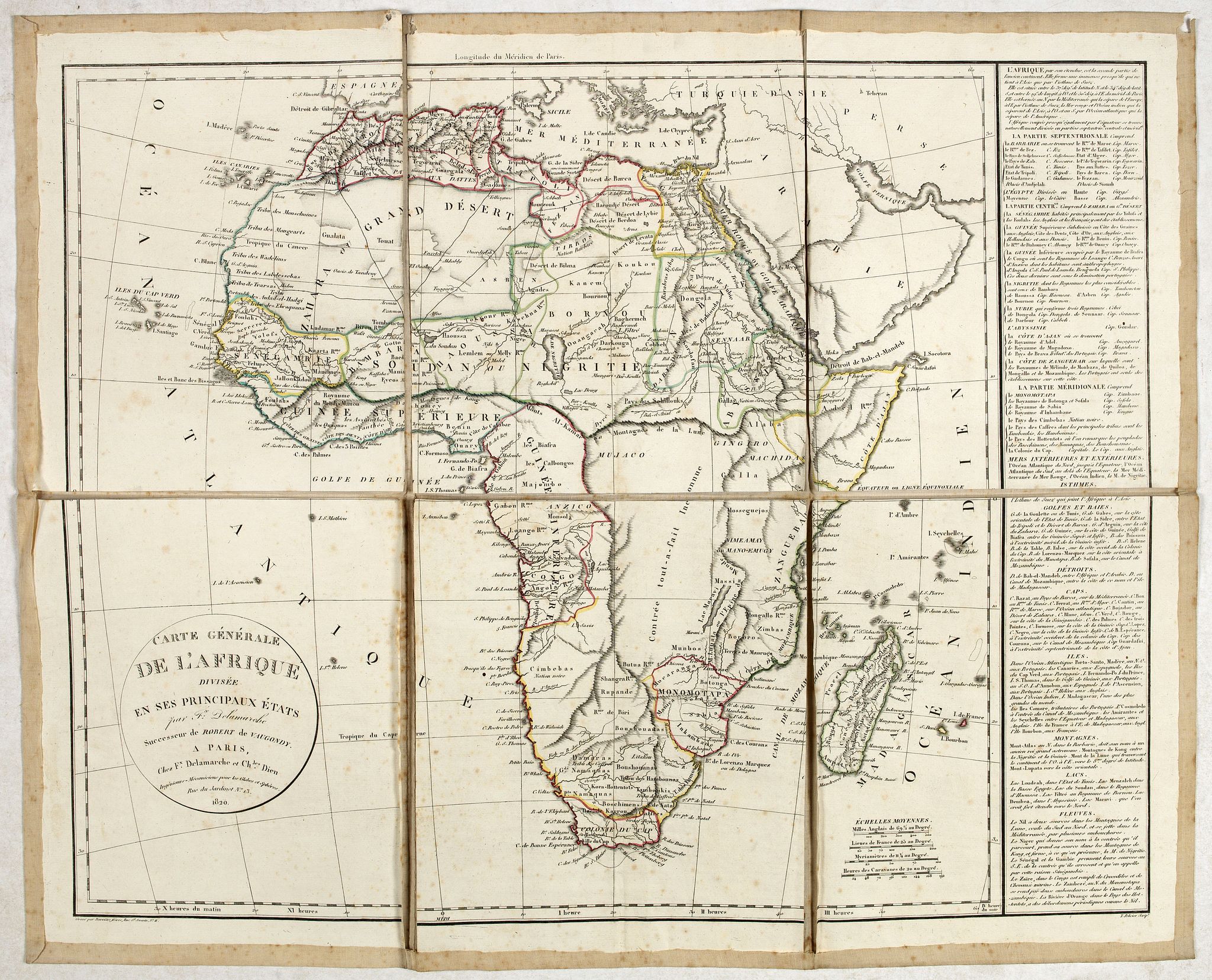 DELAMARCHE, F., Carte générale de L'Afrique divisée en ses principaux états par Fx Delamarche. . ., antique map, old maps