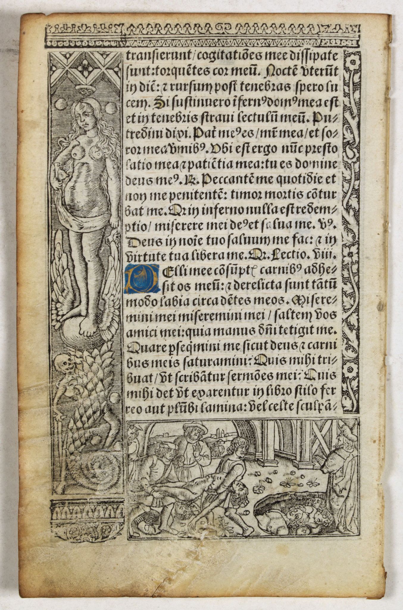 BOOK OF HOURS, Leaf on vellum from a printed Book of Hours., antique map, old maps