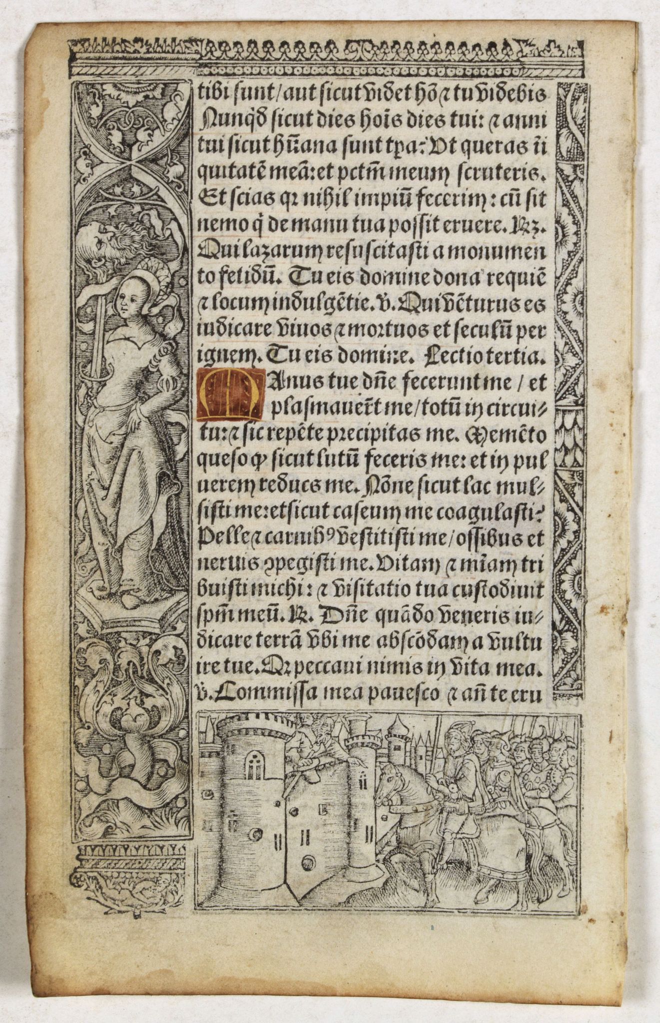BOOK OF HOURS, Leaf on vellum from a printed Book of Hours., antique map, old maps