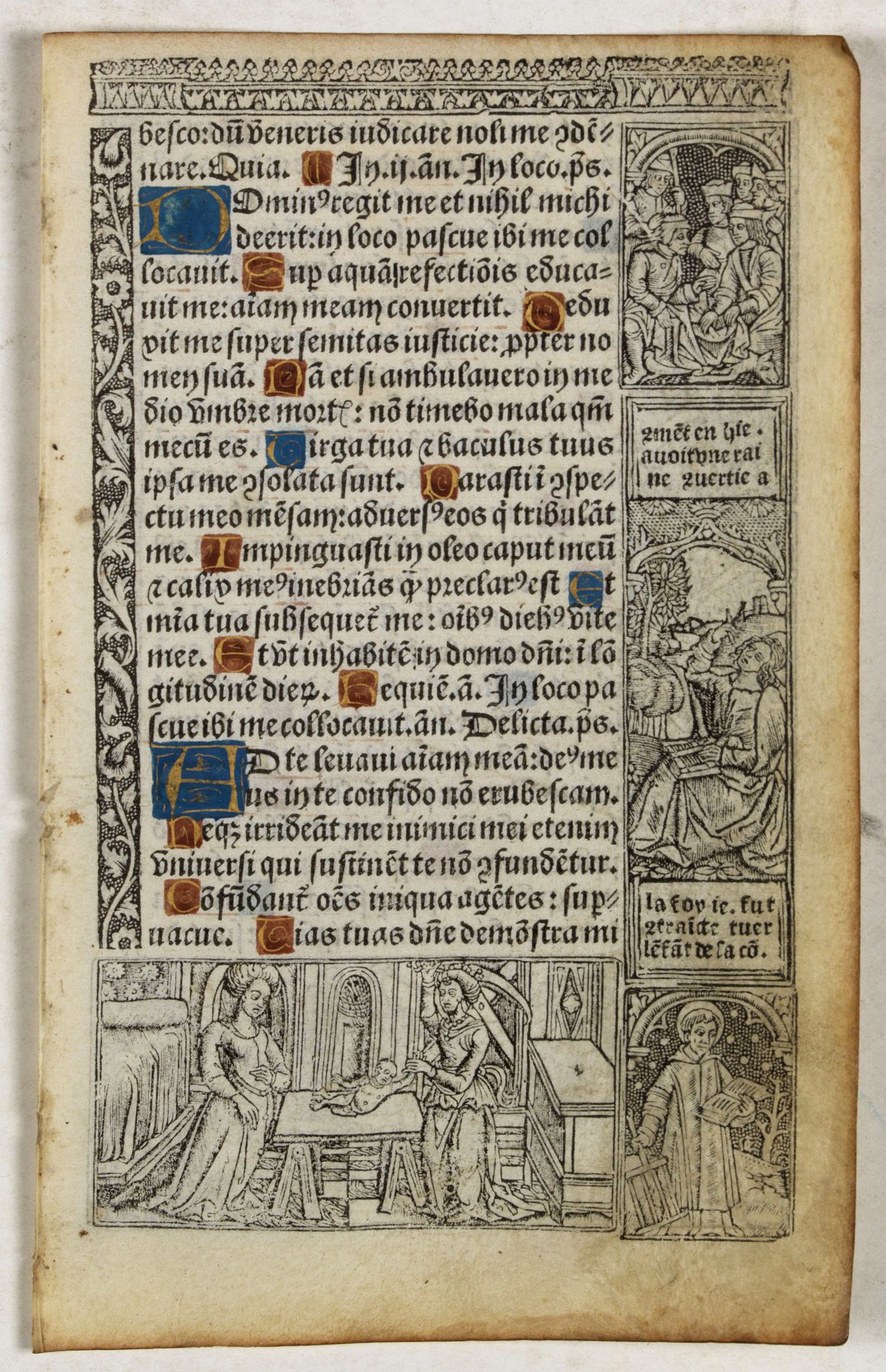 BOOK OF HOURS, Leaf on vellum from a printed Book of Hours., antique map, old maps