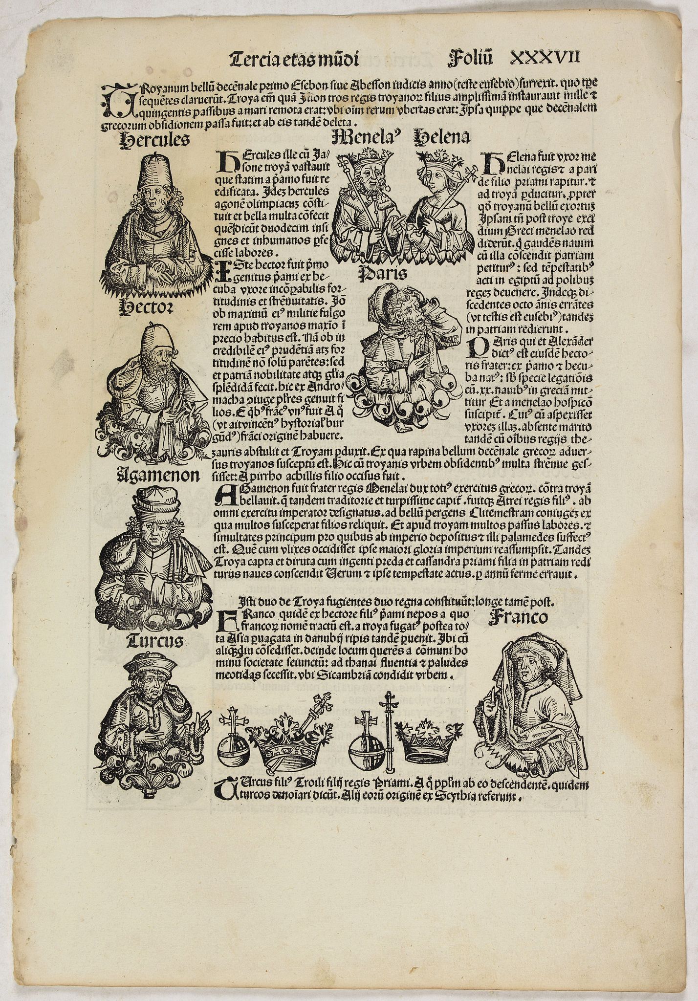SCHEDEL, H., Tercia Etas Mundi. Folium. XXXVII, antique map, old maps