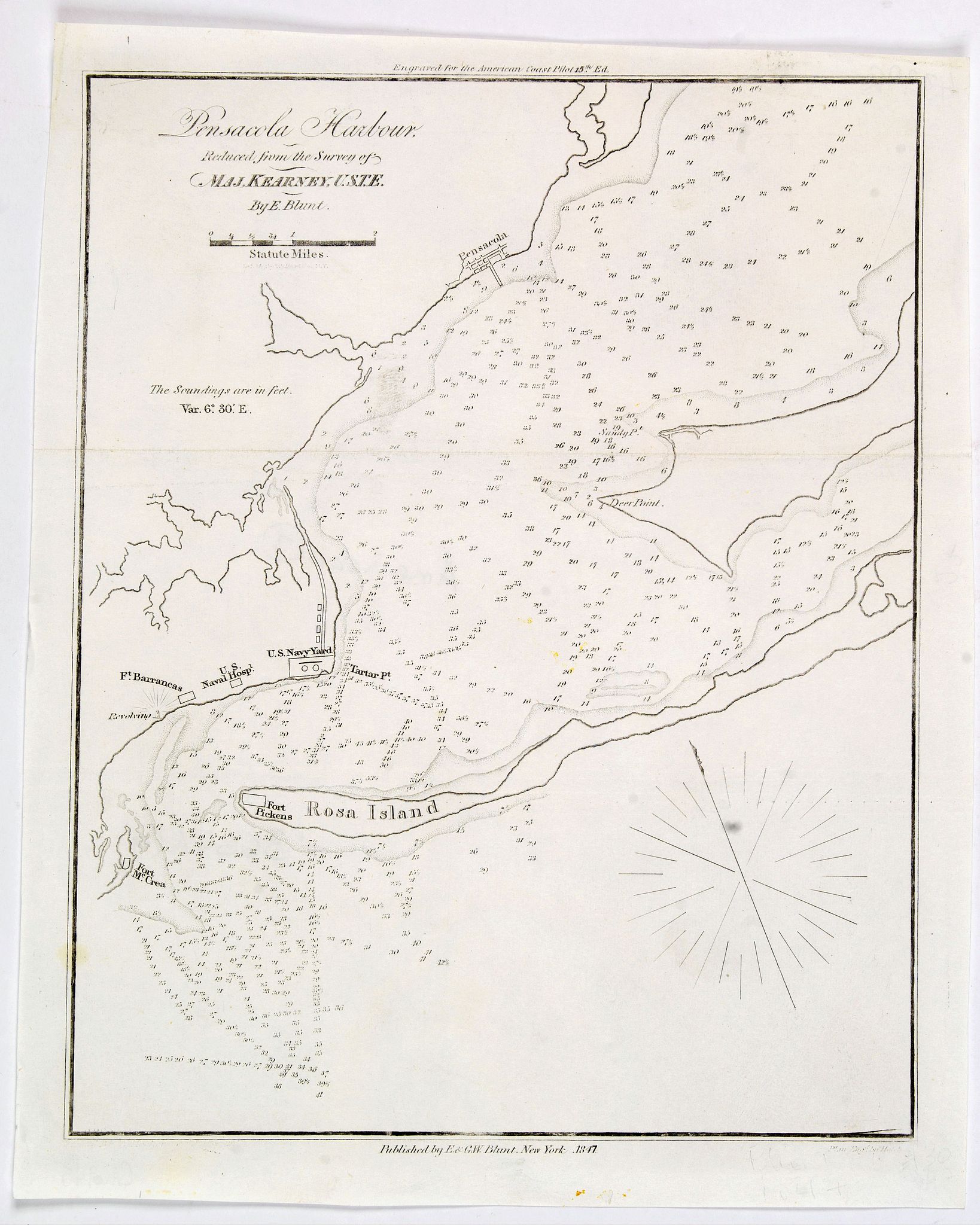 BLUNT, E & G.W., Pensacola Harbour., antique map, old maps