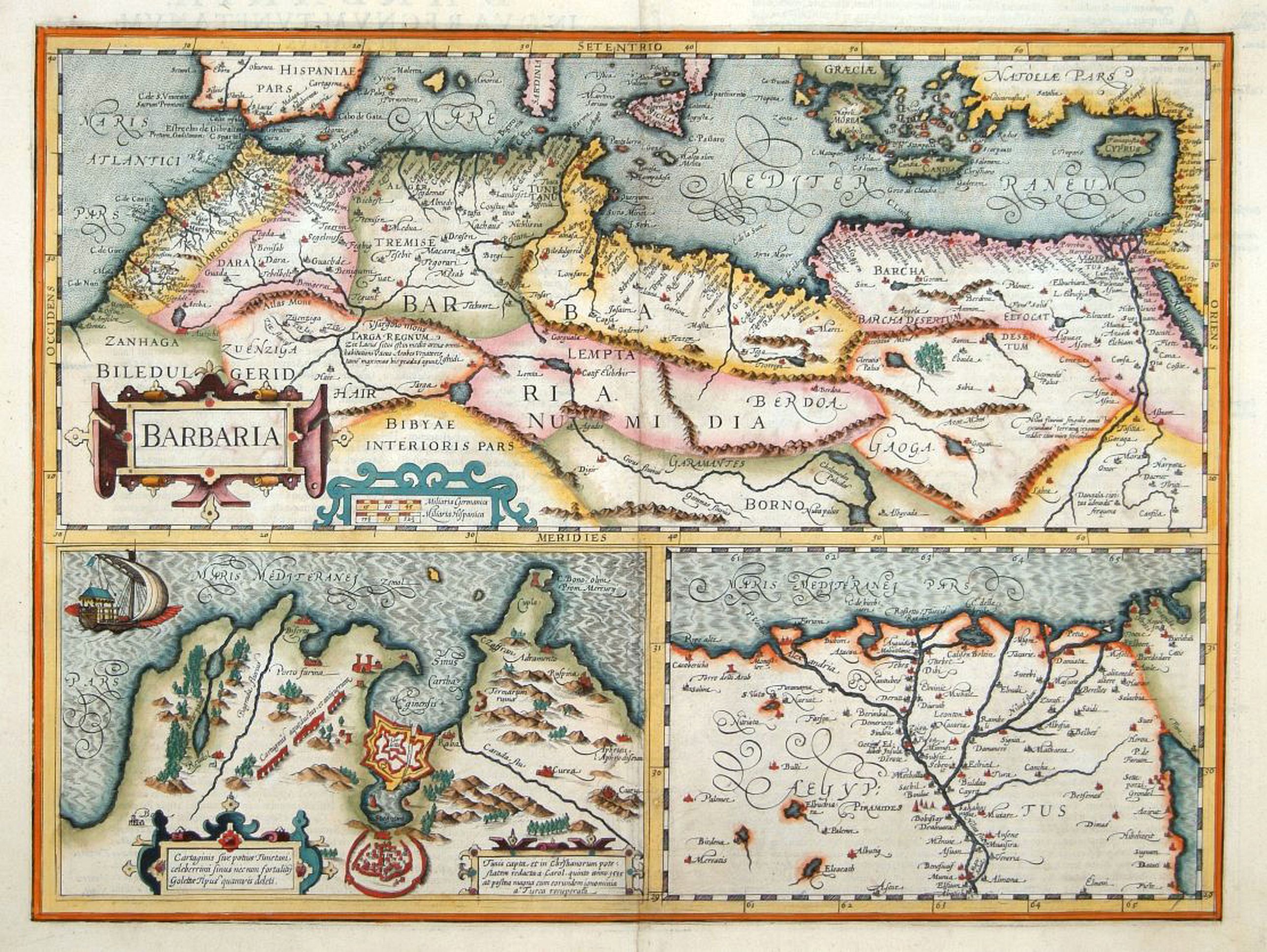 HONDIUS, H., Barbaria. / Egypt / Tunesia., antique map, old maps
