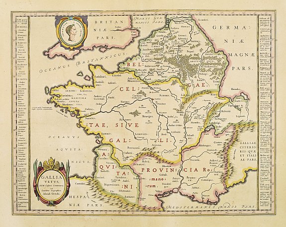BLAEU,W.,  Gallia Vetus, Ad iul Caesaris Commentaria, ex conatibus geographicis Abrah Ortelii., antique map, old maps